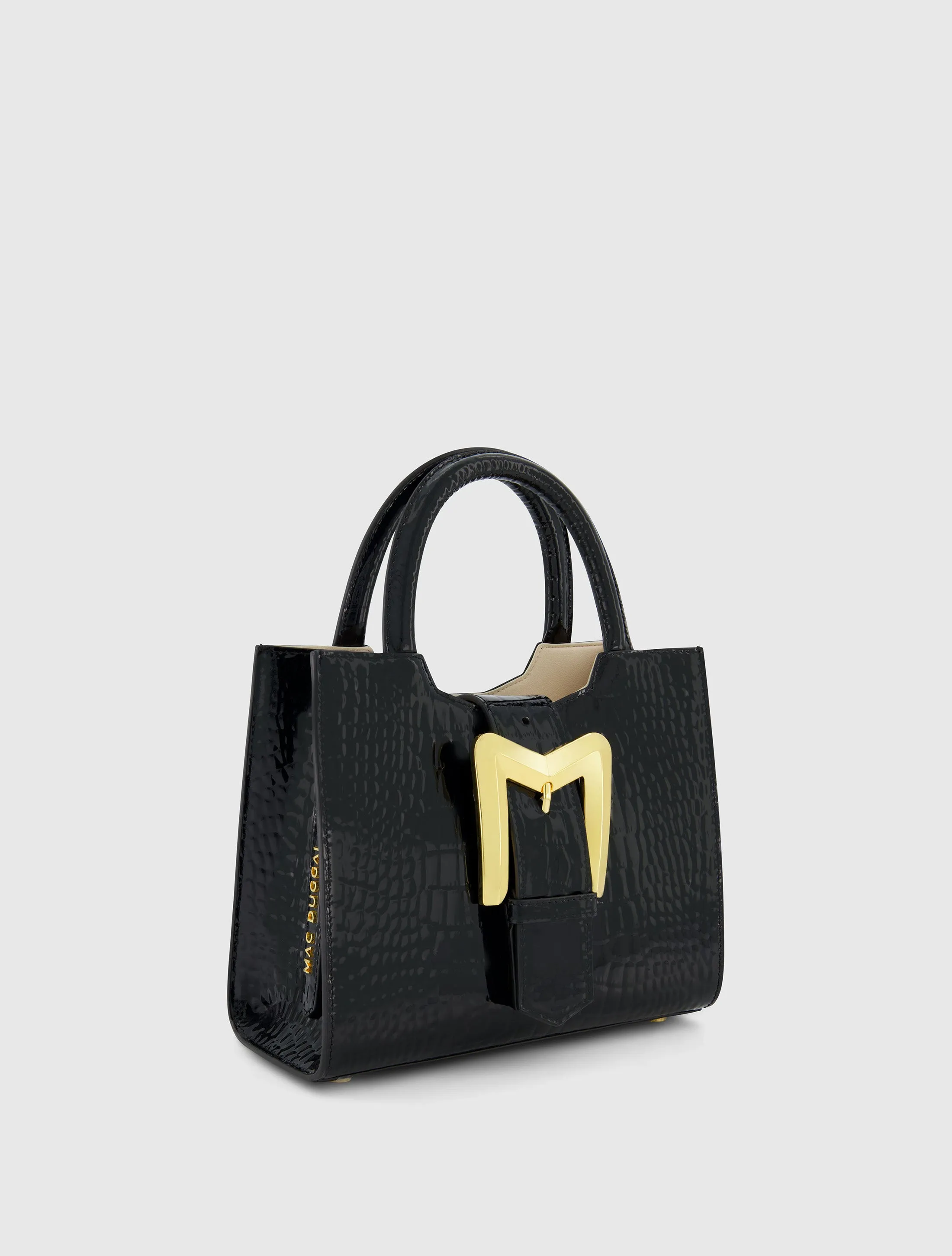 Black Crocodile Leather Tote Bag With Gold Buckle sold by Mac Duggal product image thumbnail 2