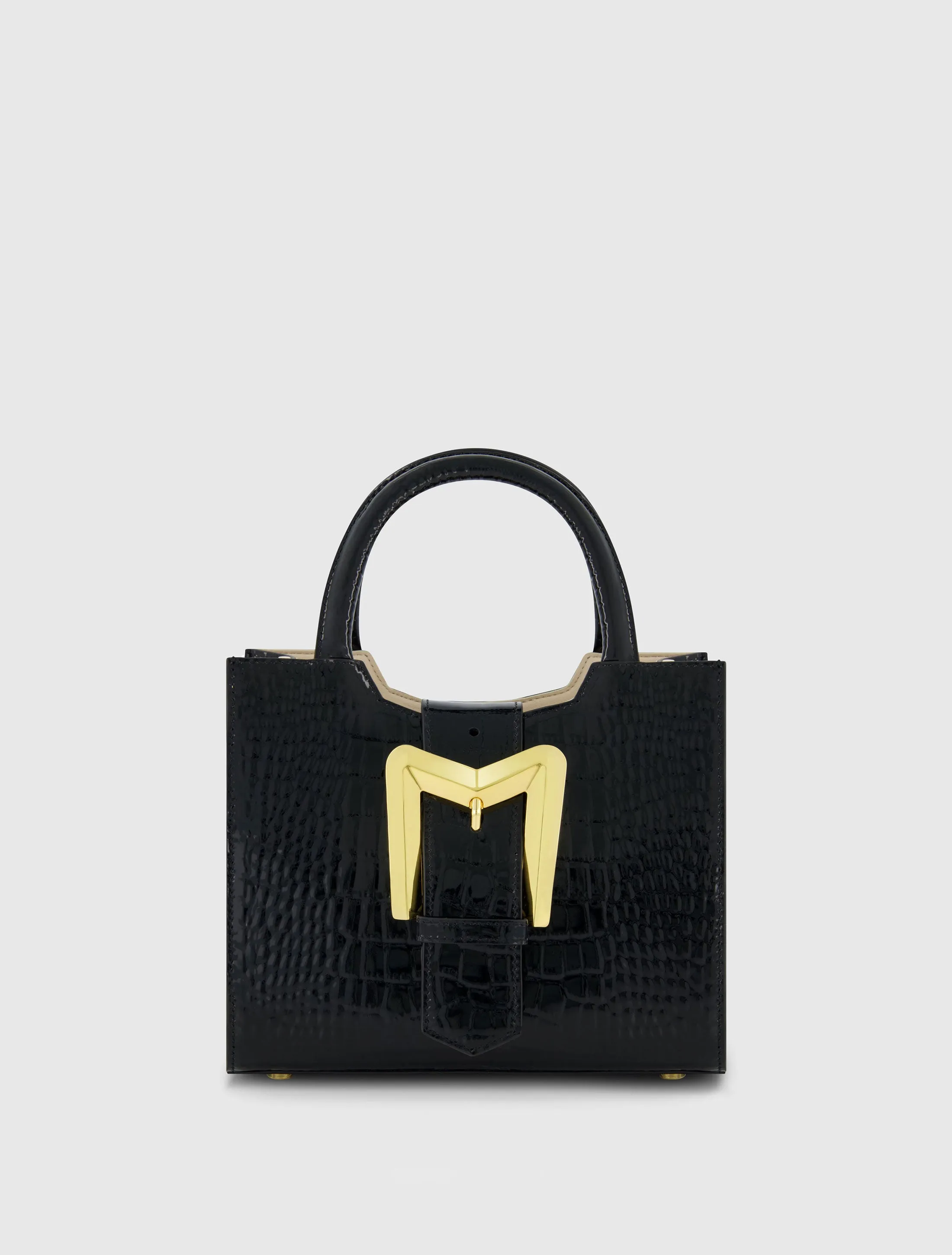 Black Crocodile Leather Tote Bag With Gold Buckle sold by Mac Duggal