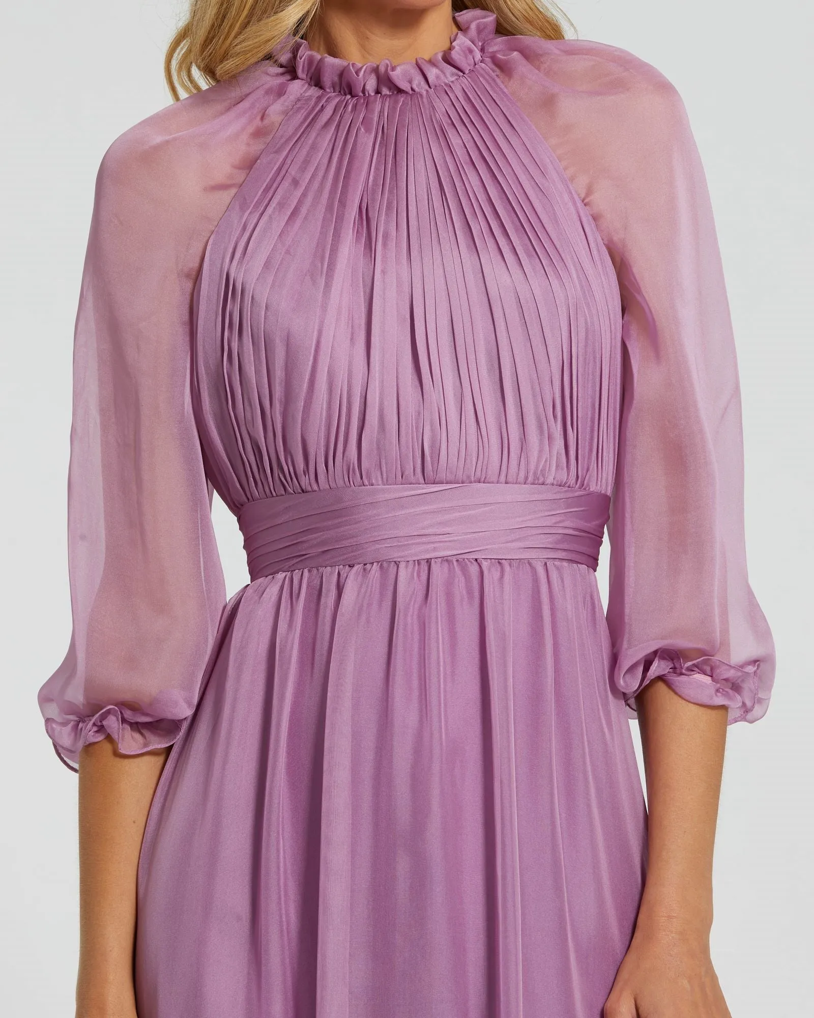 Light Purple Chiffon Ruched Illusion Raglan Sleeve Ruffled Gown sold by Mac Duggal product image thumbnail 2