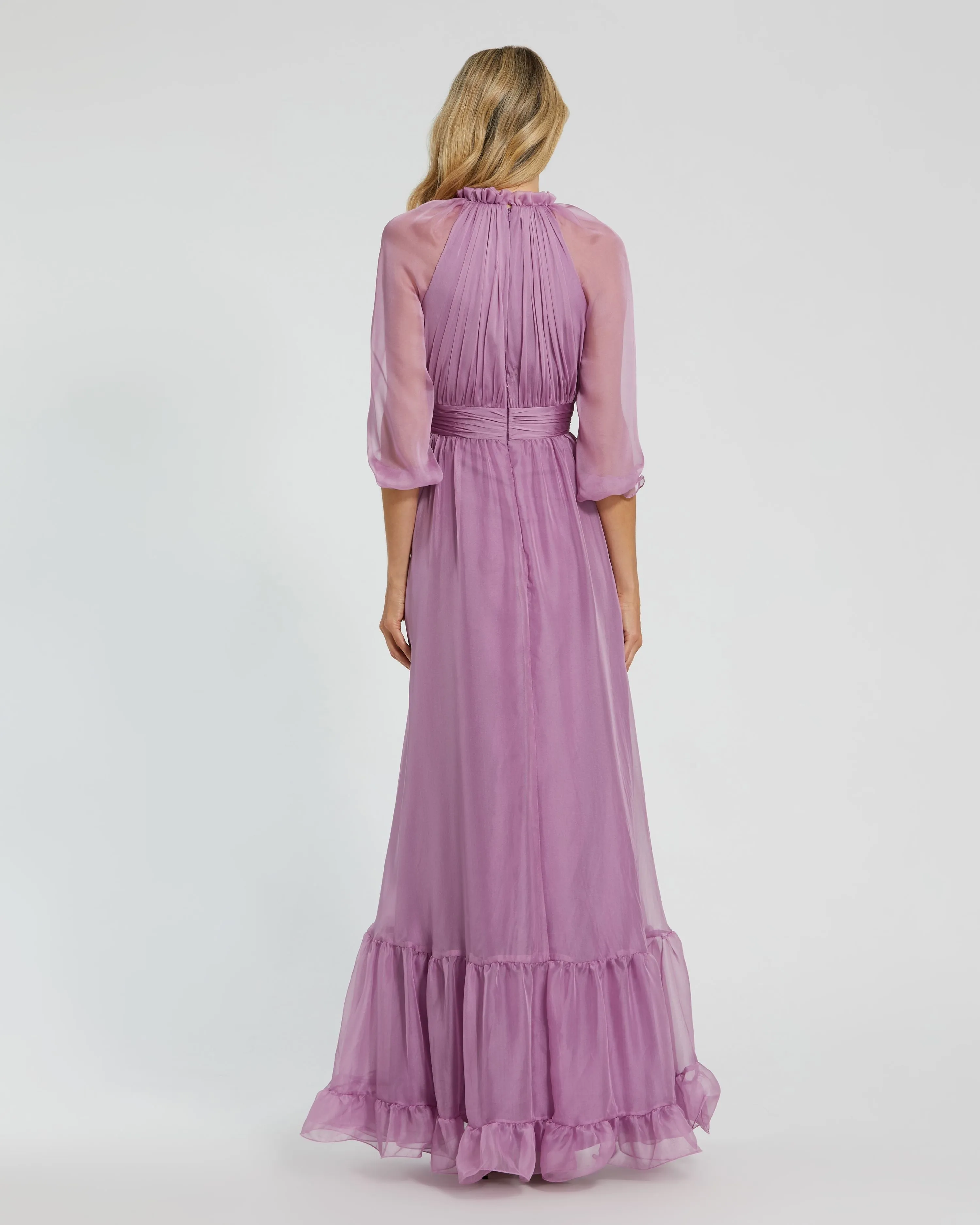 Light Purple Chiffon Ruched Illusion Raglan Sleeve Ruffled Gown sold by Mac Duggal product image thumbnail 3
