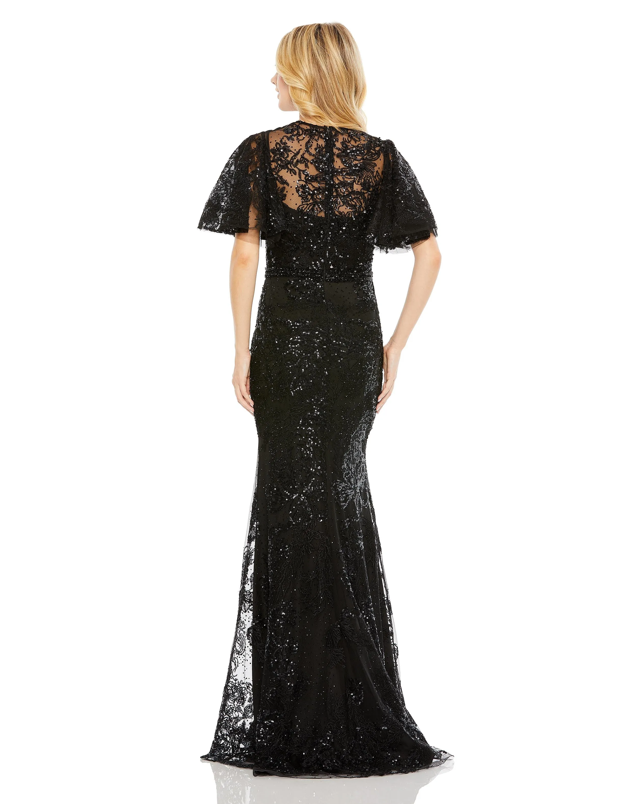 Black Embellished Flutter Sleeve High Neck Gown sold by Mac Duggal product image thumbnail 2