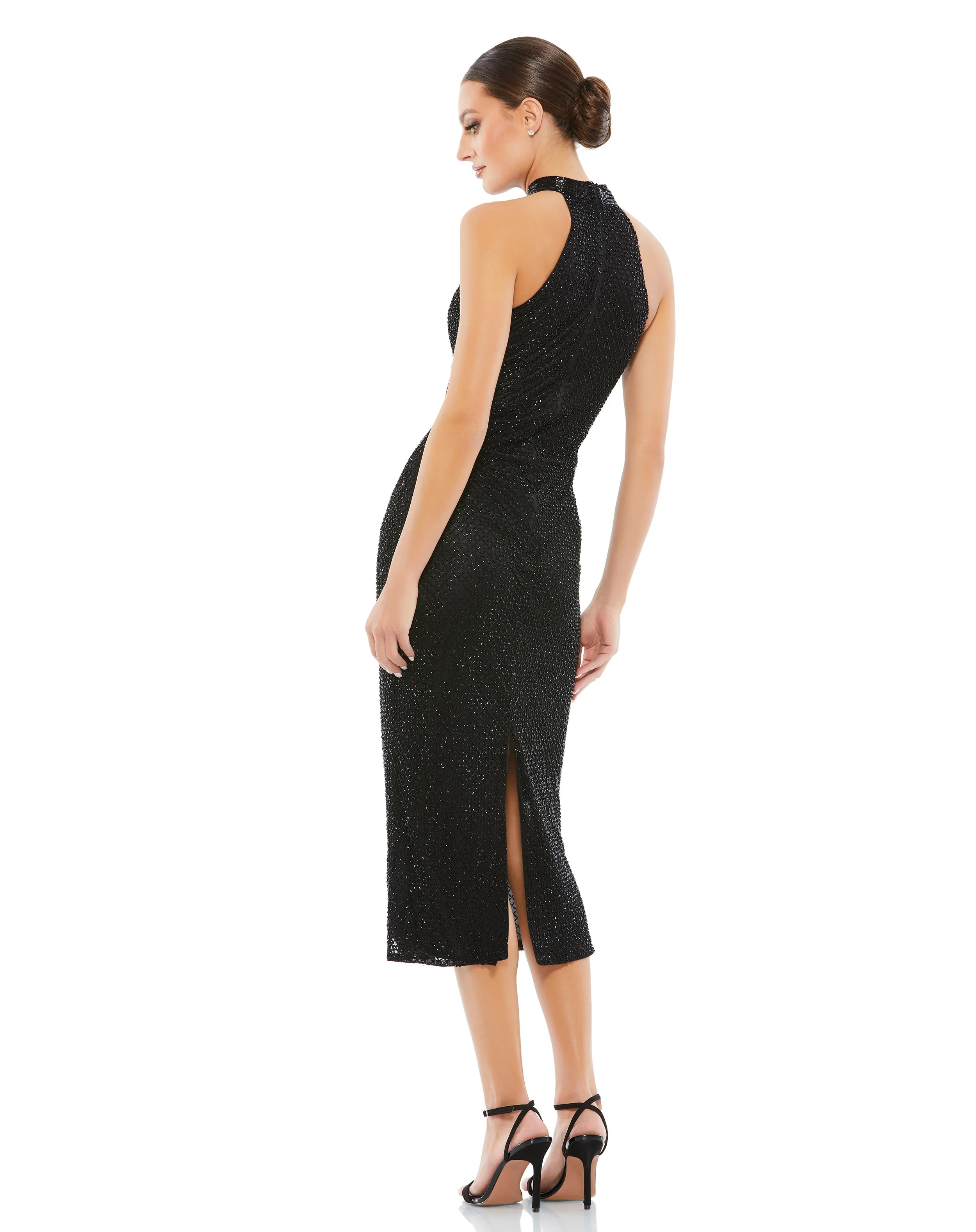 Black High Neck Halter Sleeveless Midi Dress sold by Mac Duggal product image thumbnail 3