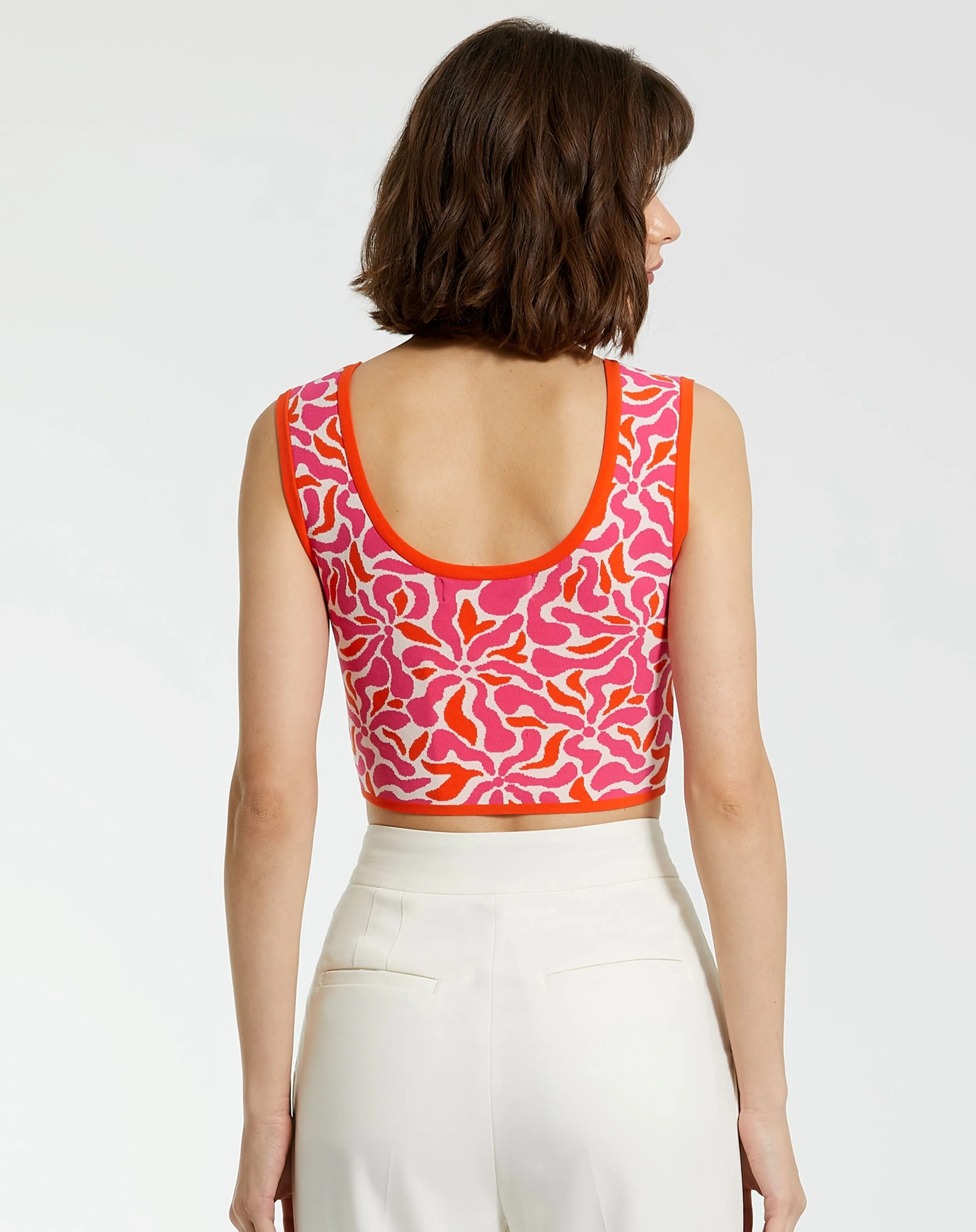 Multicolor Sleeveless Floral Knit Cropped Tank Top - FINAL SALE sold by Mac Duggal product image thumbnail 4