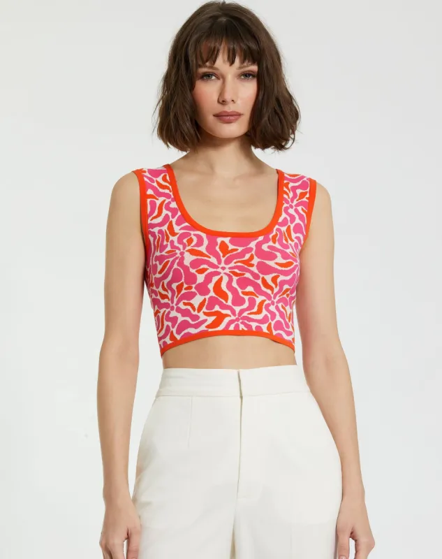 Multicolor Sleeveless Floral Knit Cropped Tank Top - FINAL SALE sold by Mac Duggal