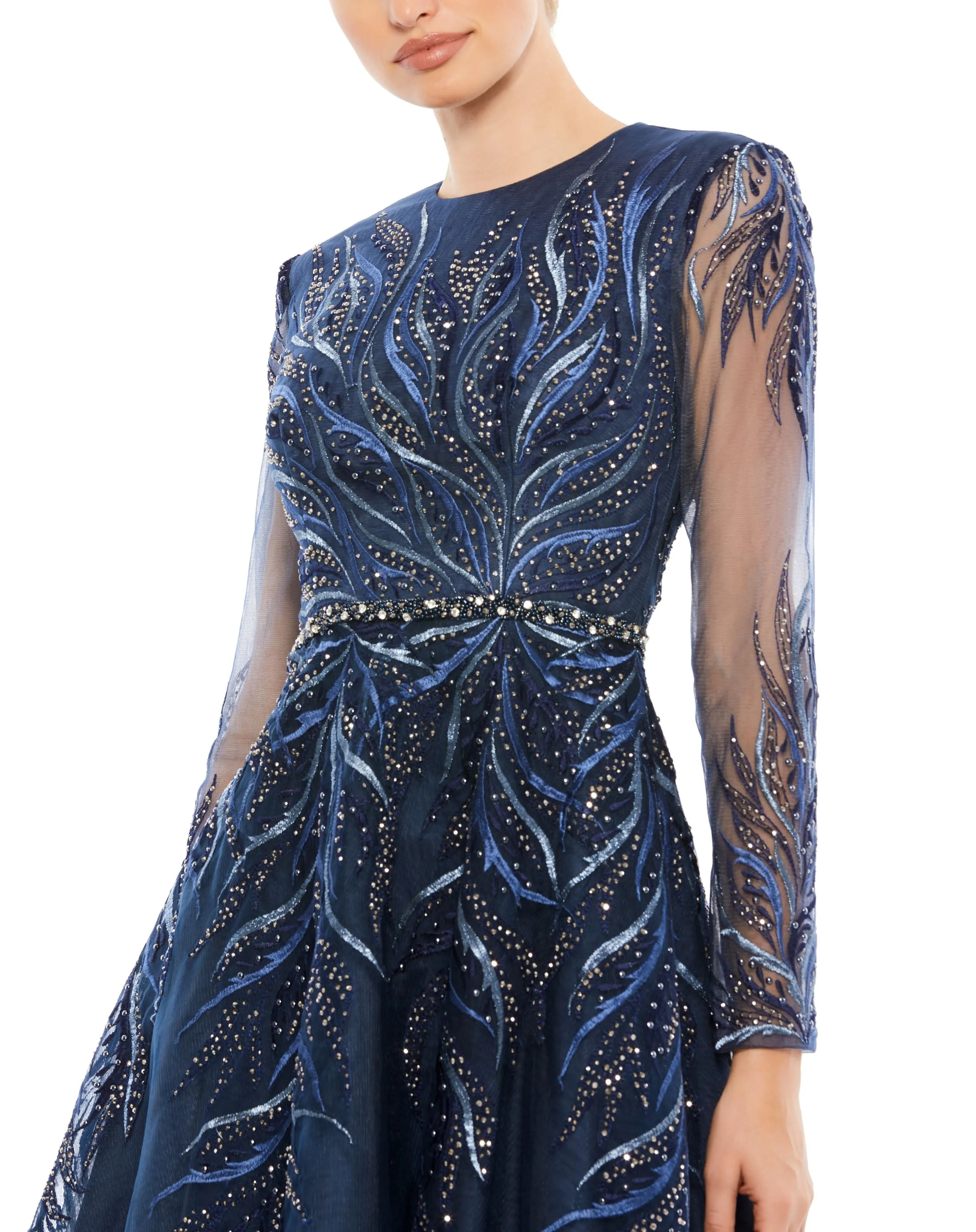 Navy Embellished Tea-Length Illusion Cocktail Dress sold by Mac Duggal product image thumbnail 2