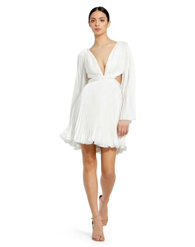 Pleated V-Neckline Cutout Long Sleeve Mini Dress | Sample | Sz. 2 - FINAL SALE sold by Mac Duggal