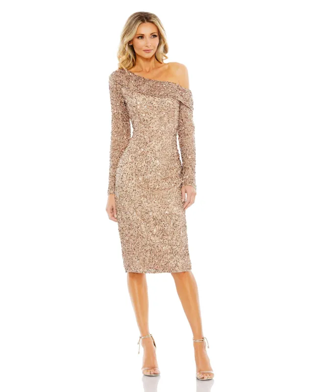 Long Sleeve Sequin Off The Shoulder Midi Dress sold by Mac Duggal