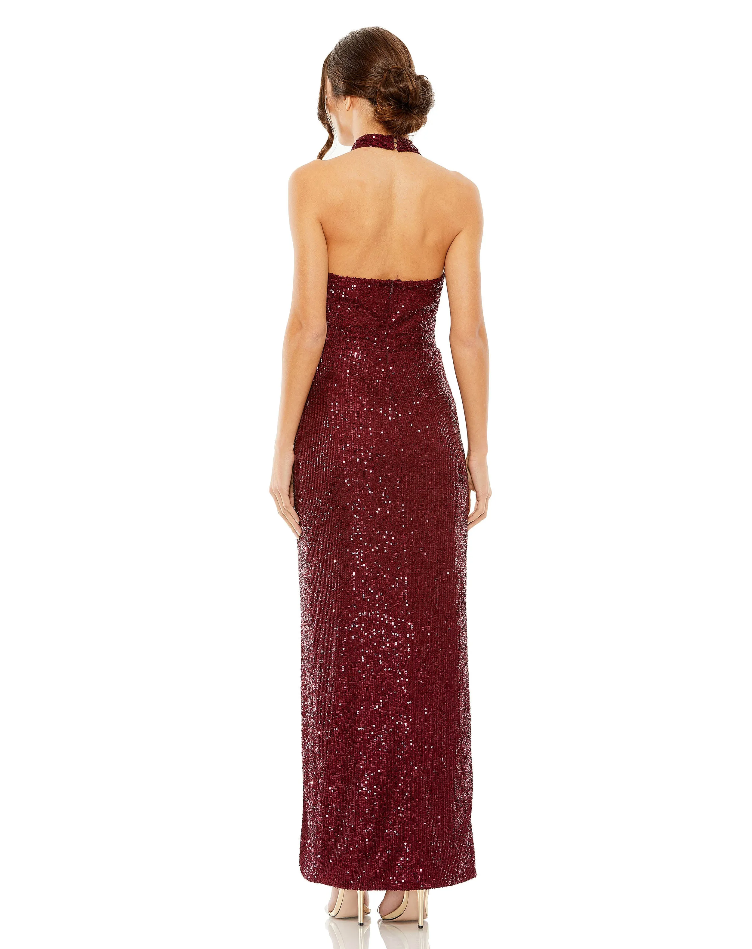 Halter Front Cut-Out Ruched High Slit Sequin Gown | Sample | Sz. XS sold by Mac Duggal product image thumbnail 2