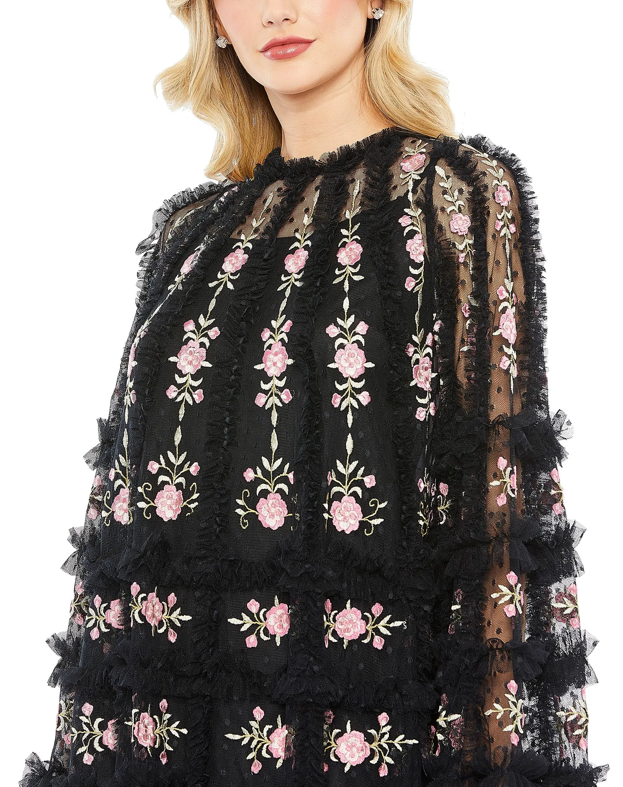 Embroidered Long Flare Sleeve Mesh A-Line Dress - FINAL SALE sold by Mac Duggal product image thumbnail 2