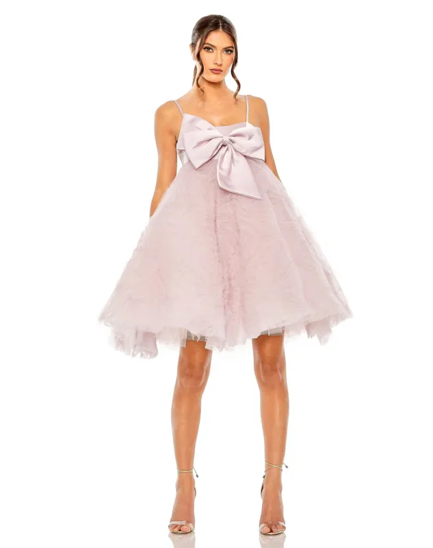 Pink Bow Front Tulle Mini Dress sold by Mac Duggal
