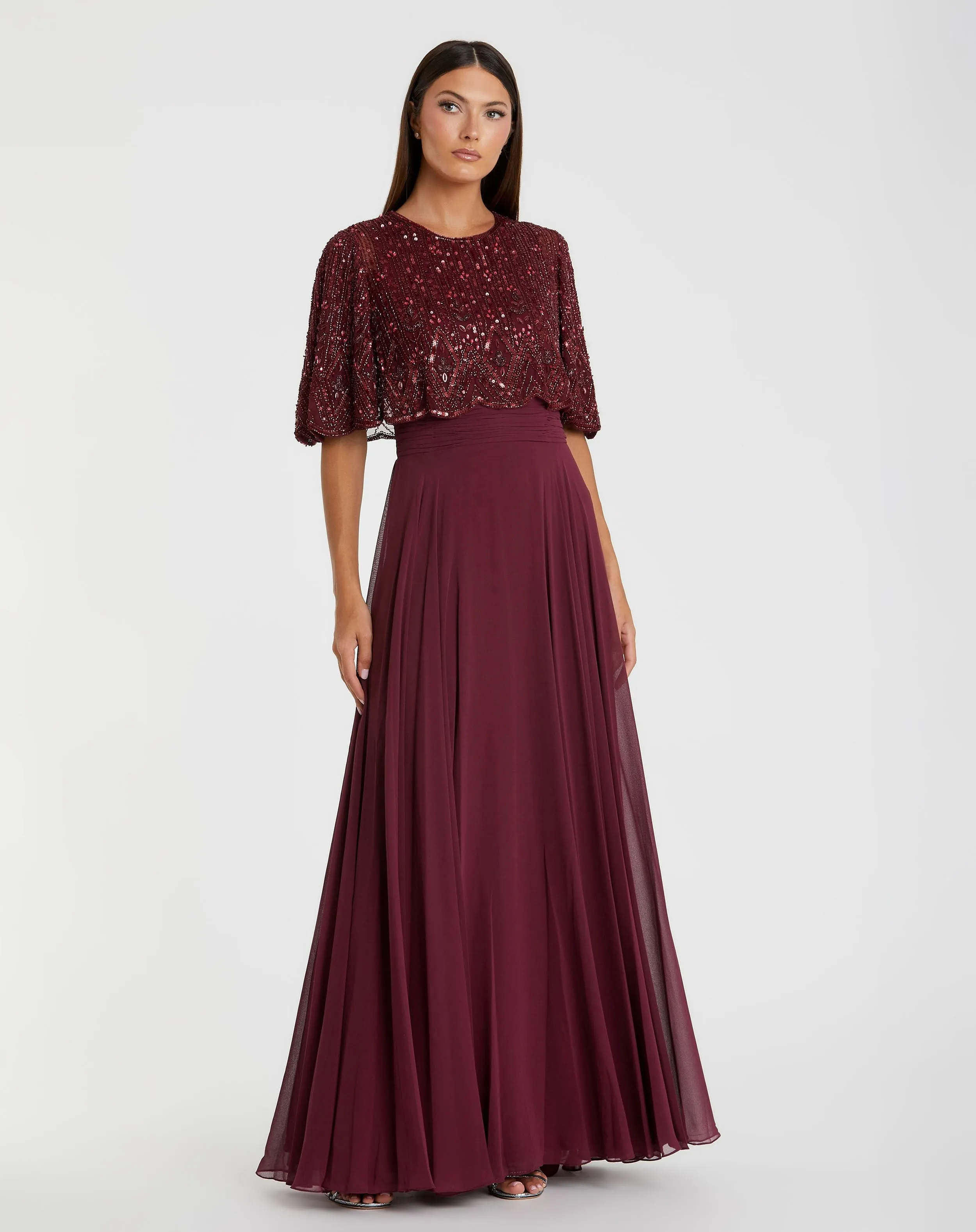 Red Beaded Overlay A-Line Gown sold by Mac Duggal
