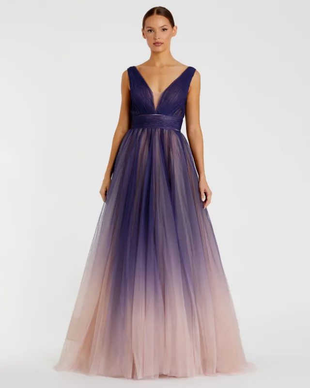 Purple Sleeveless Ombre Tulle Ball Gown sold by Mac Duggal