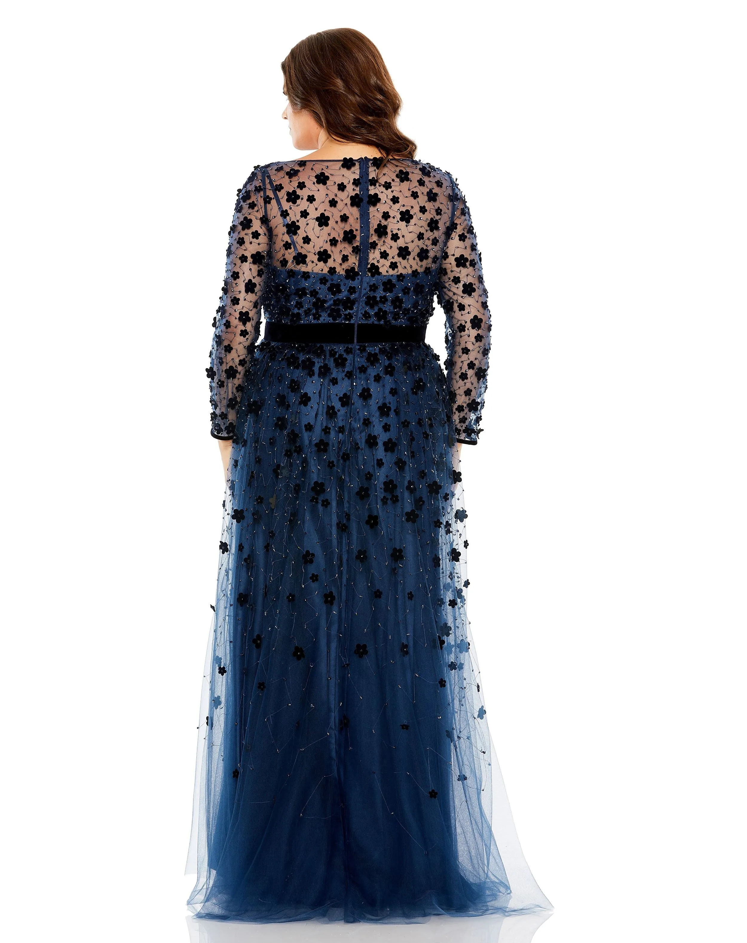 Green Velvet Floral Applique Long Sleeve A Line Gown (Plus) sold by Mac Duggal product image thumbnail 3