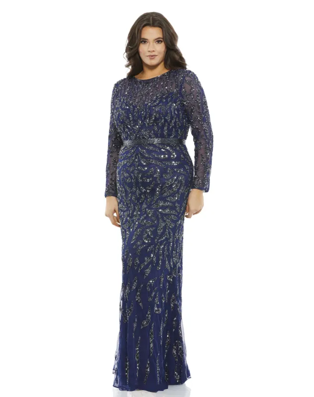 Embellished Illusion Sleeve Column Gown (Plus) sold by Mac Duggal