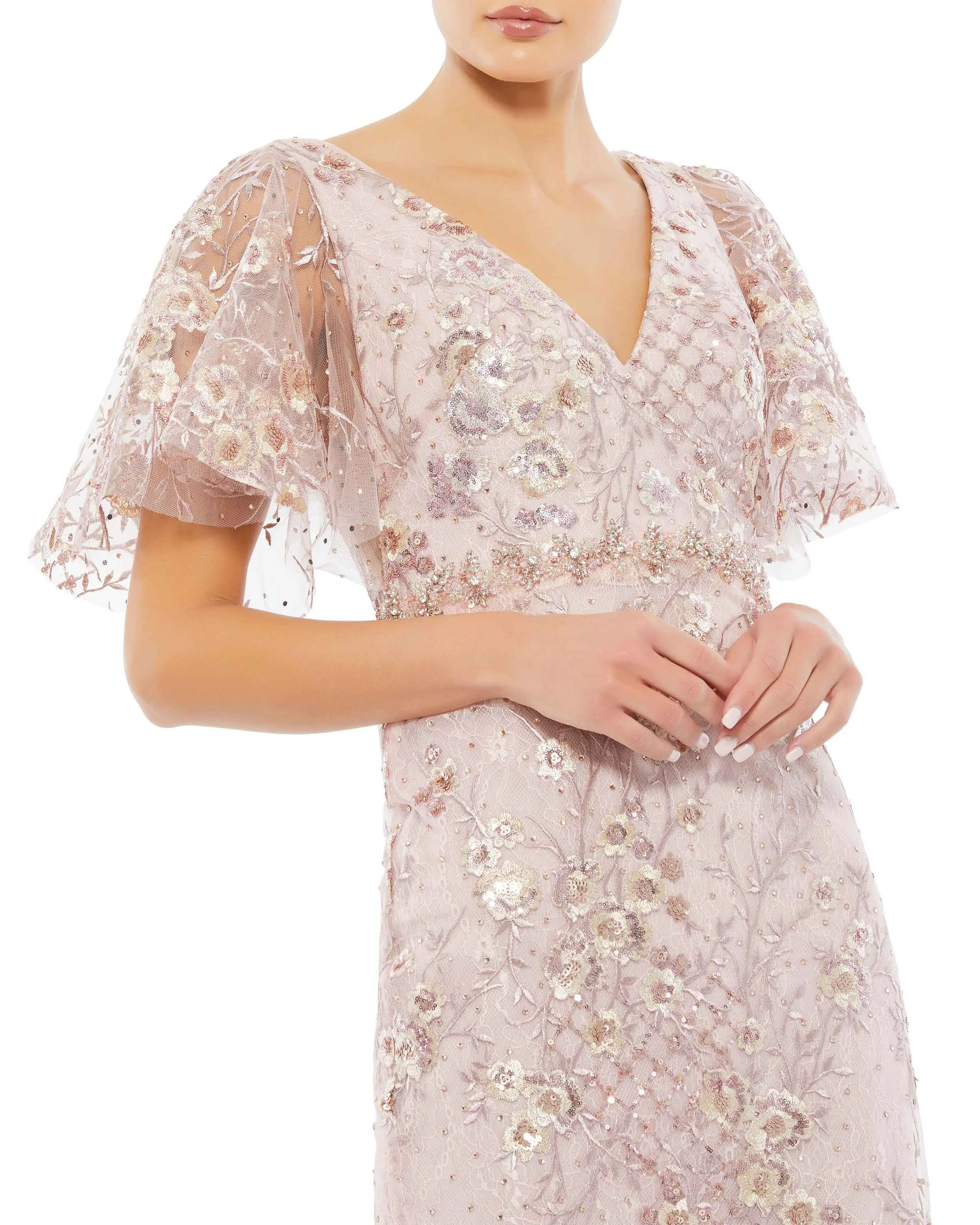 Pink Embellished Illusion Butterfly Sleeve Cocktail Dress sold by Mac Duggal product image thumbnail 2