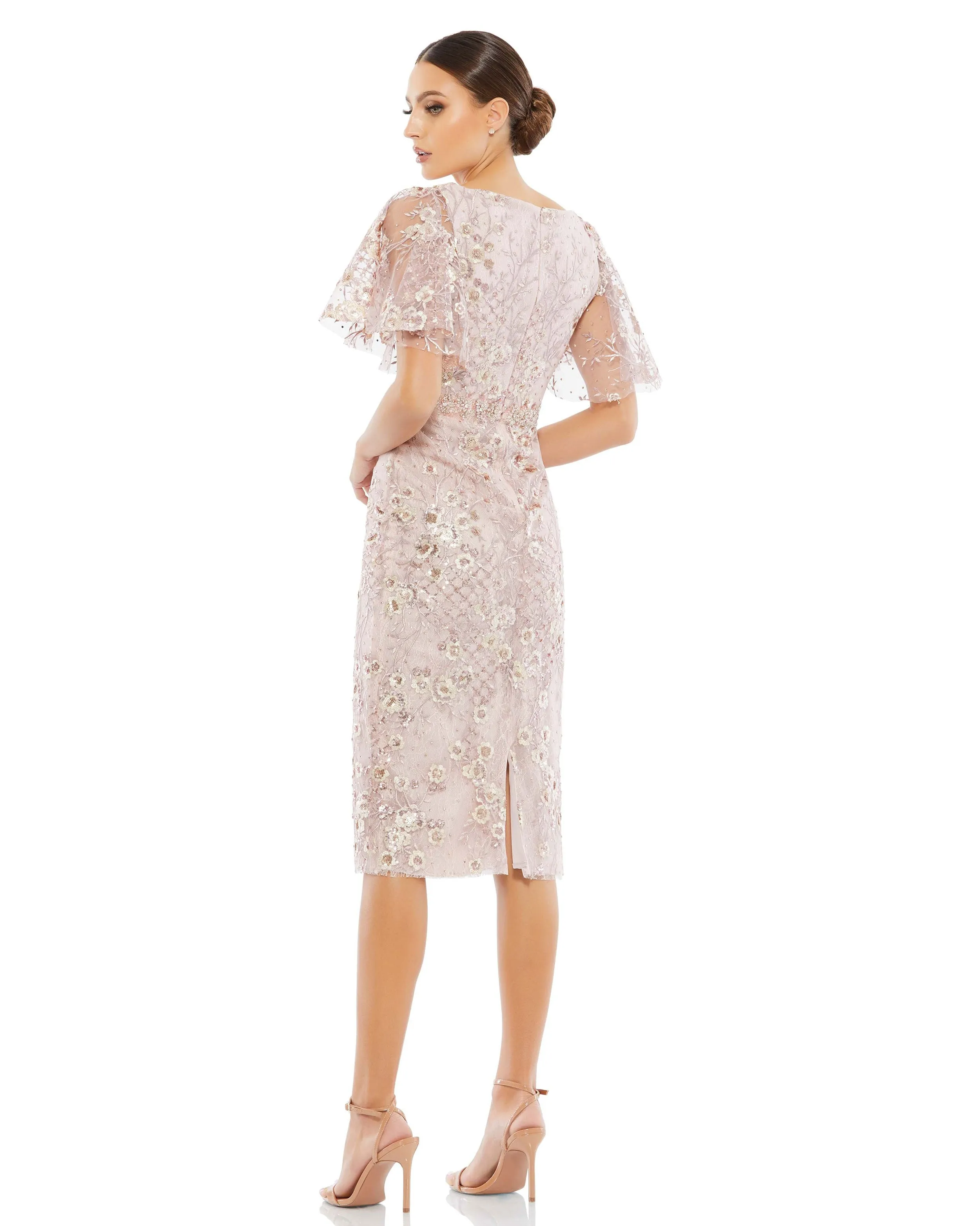 Pink Embellished Illusion Butterfly Sleeve Cocktail Dress sold by Mac Duggal product image thumbnail 3