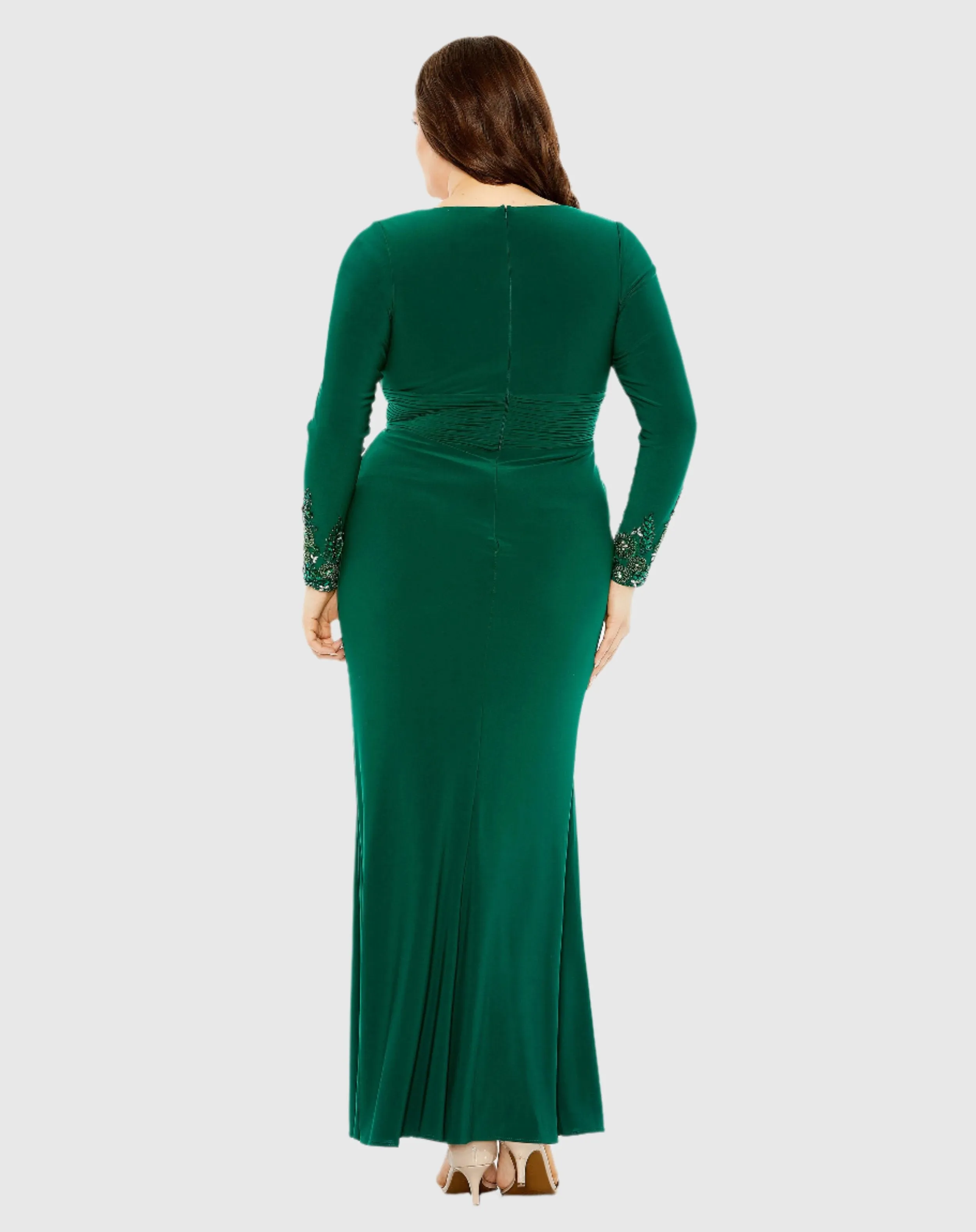 Green Long Crystal Detail Sleeve V Neck Gown sold by Mac Duggal product image thumbnail 4