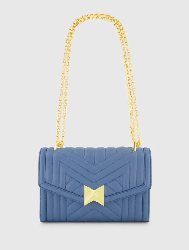 Blue Quilted Napa Leather Handbag With Gold Chain sold by Mac Duggal