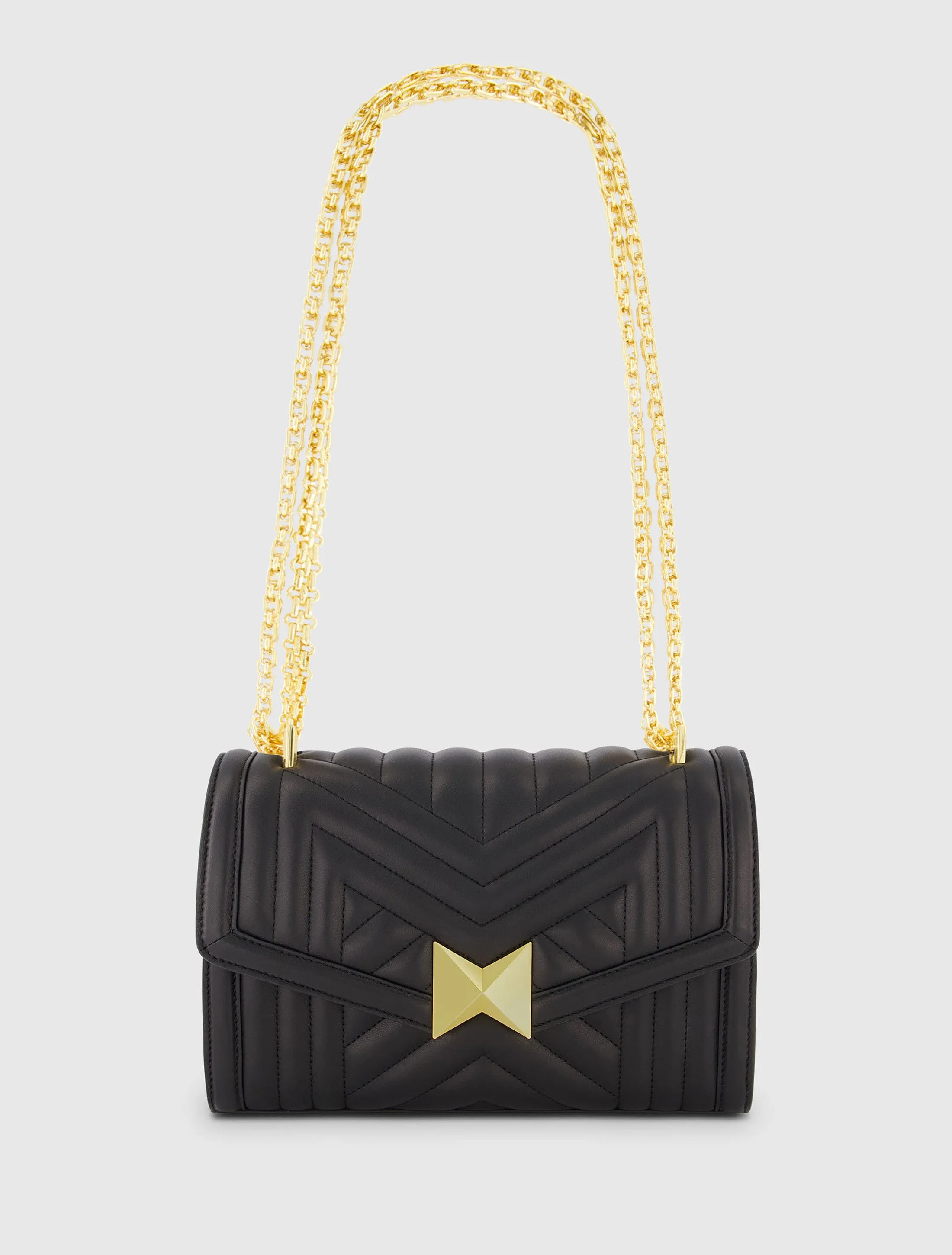 Black Quilted Napa Leather Handbag With Gold Chain sold by Mac Duggal
