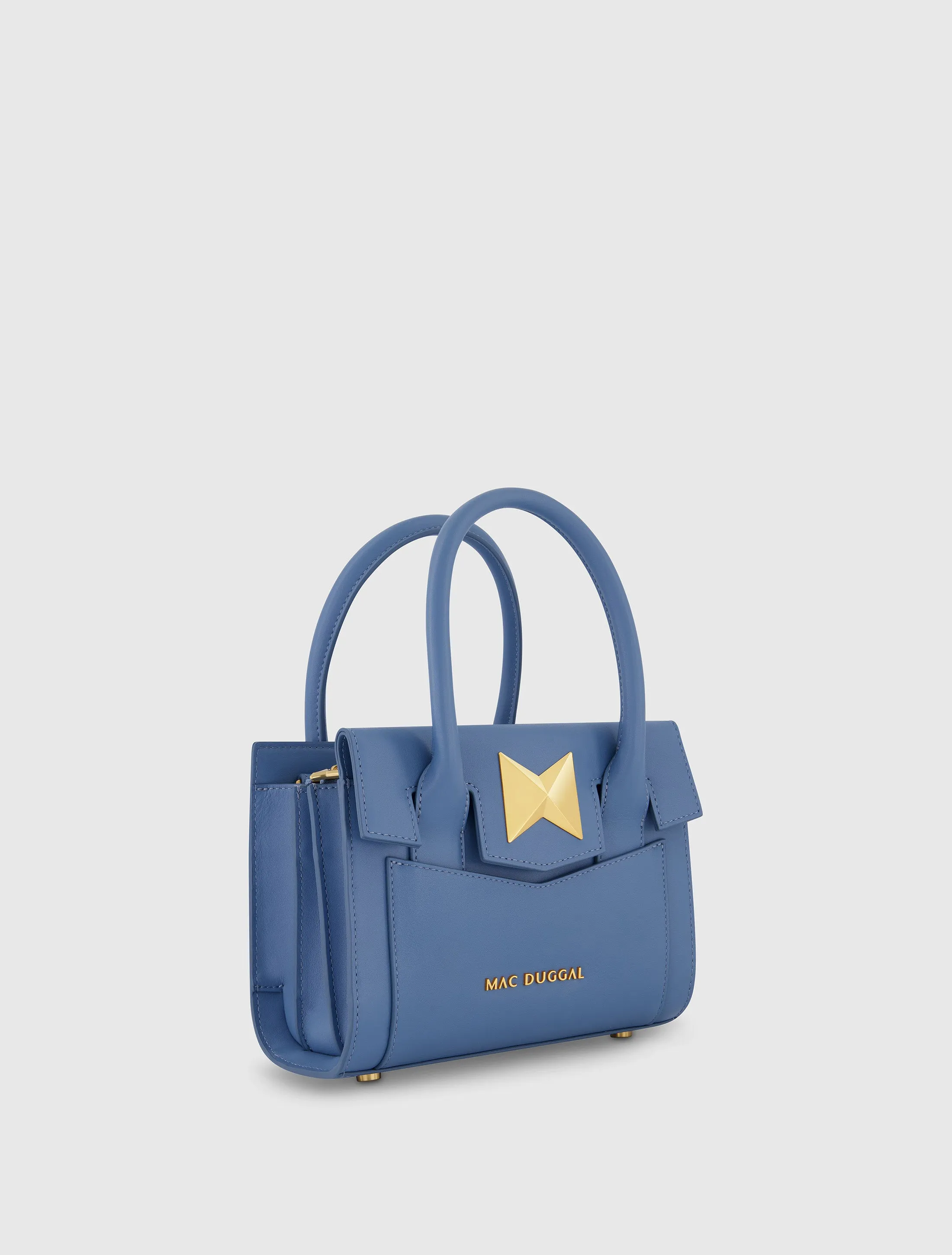 Blue Small Leather Tote Bag With Gold Hardware - FINAL SALE sold by Mac Duggal product image thumbnail 2