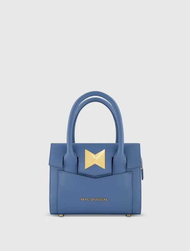 Blue Small Leather Tote Bag With Gold Hardware - FINAL SALE sold by Mac Duggal
