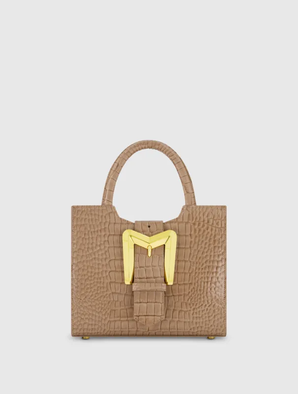 Brown Crocodile Leather Tote Bag With Gold Buckle - FINAL SALE sold by Mac Duggal