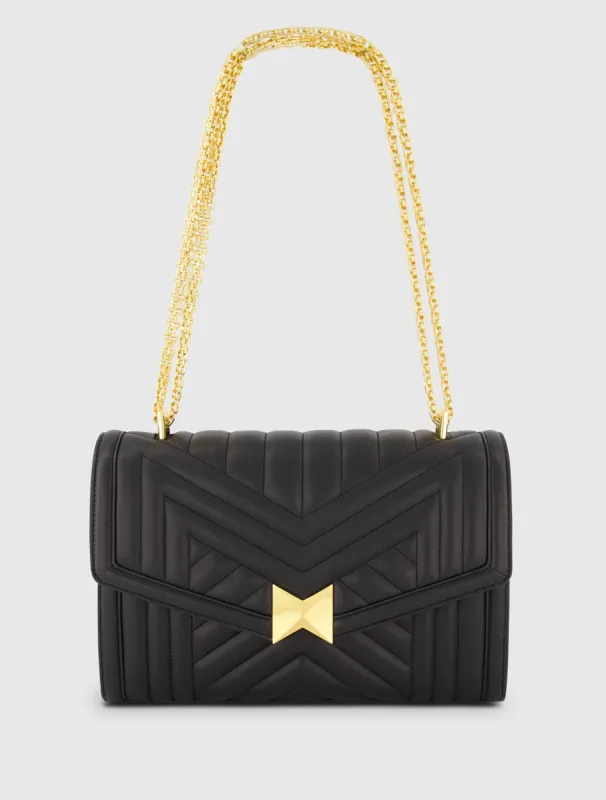 Black Quilted Napa Leather Handbag With Gold Hardware sold by Mac Duggal
