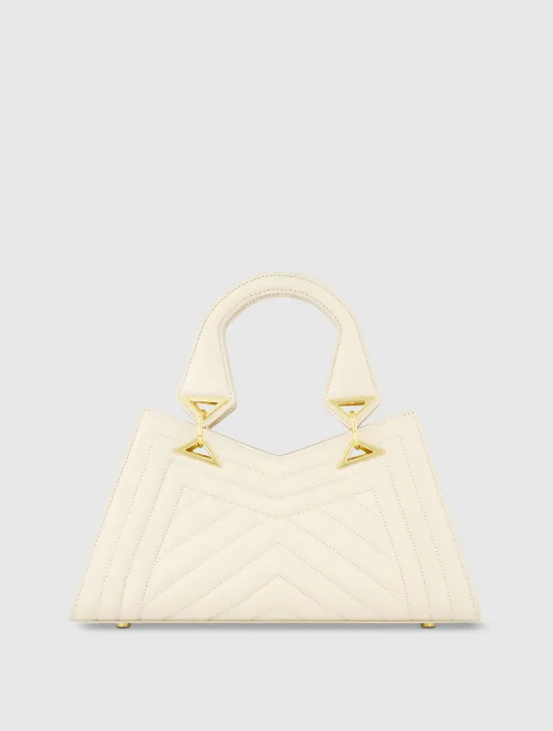 White Quilted Napa Leather Angular Handbag sold by Mac Duggal