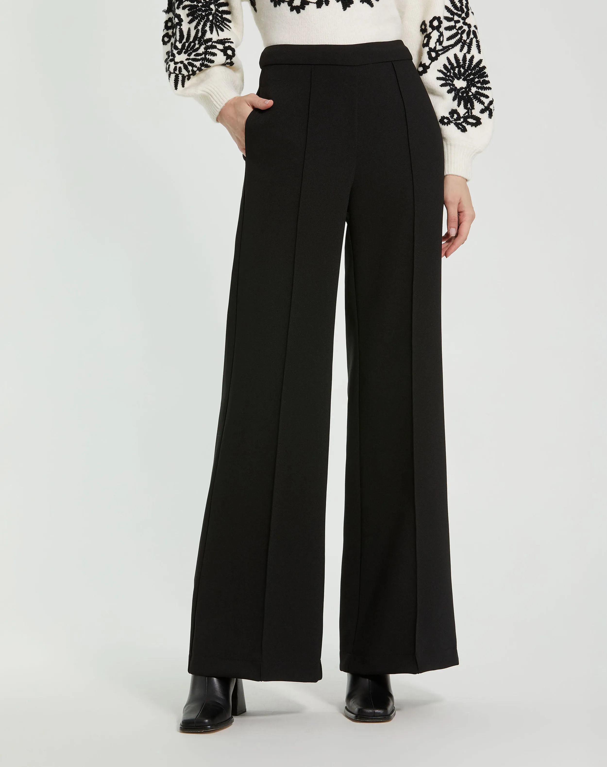 Black Classic Crepe Wide Leg High Waisted Trouser Pant - FINAL SALE sold by Mac Duggal
