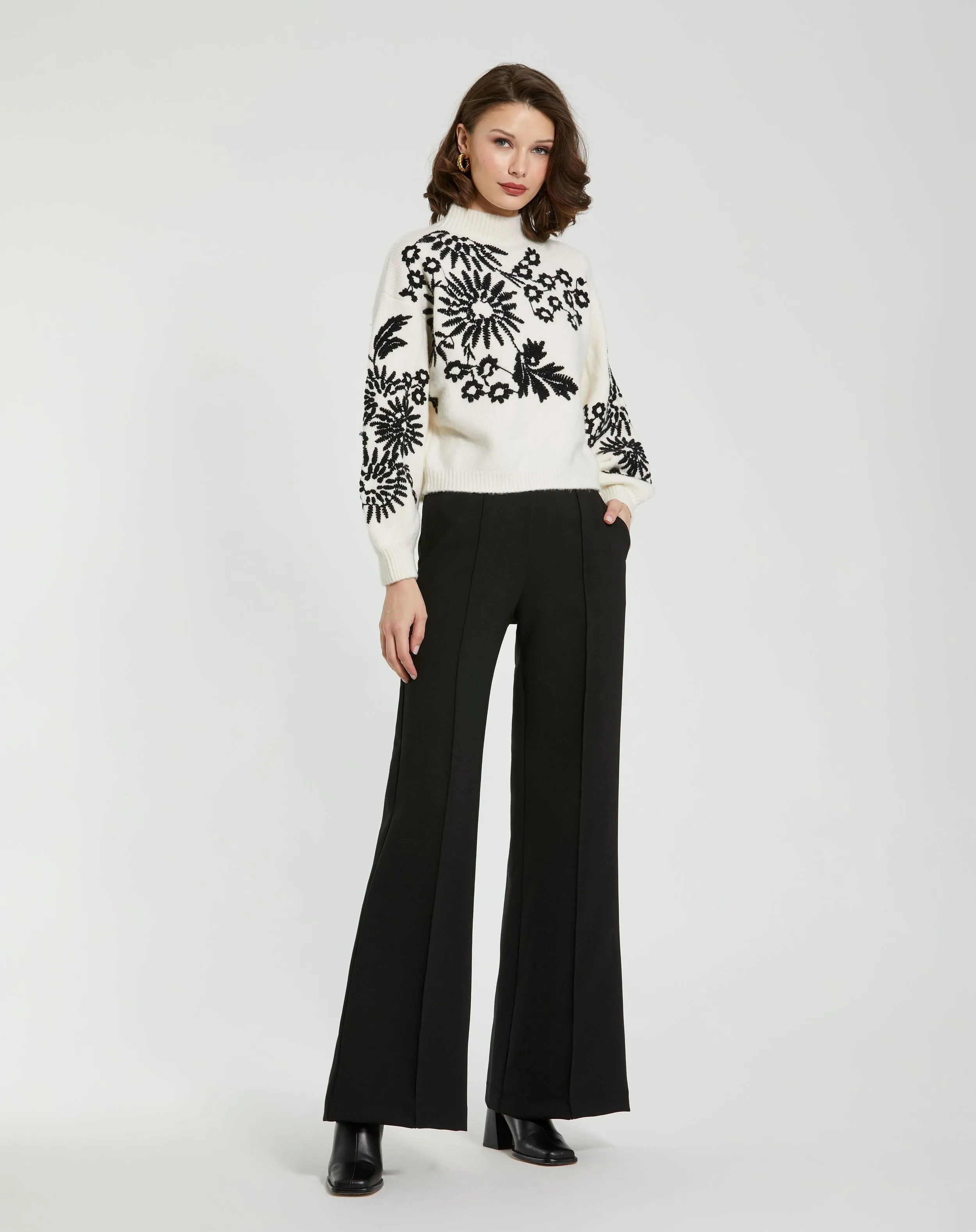 Black Classic Crepe Wide Leg High Waisted Trouser Pant - FINAL SALE sold by Mac Duggal product image thumbnail 3