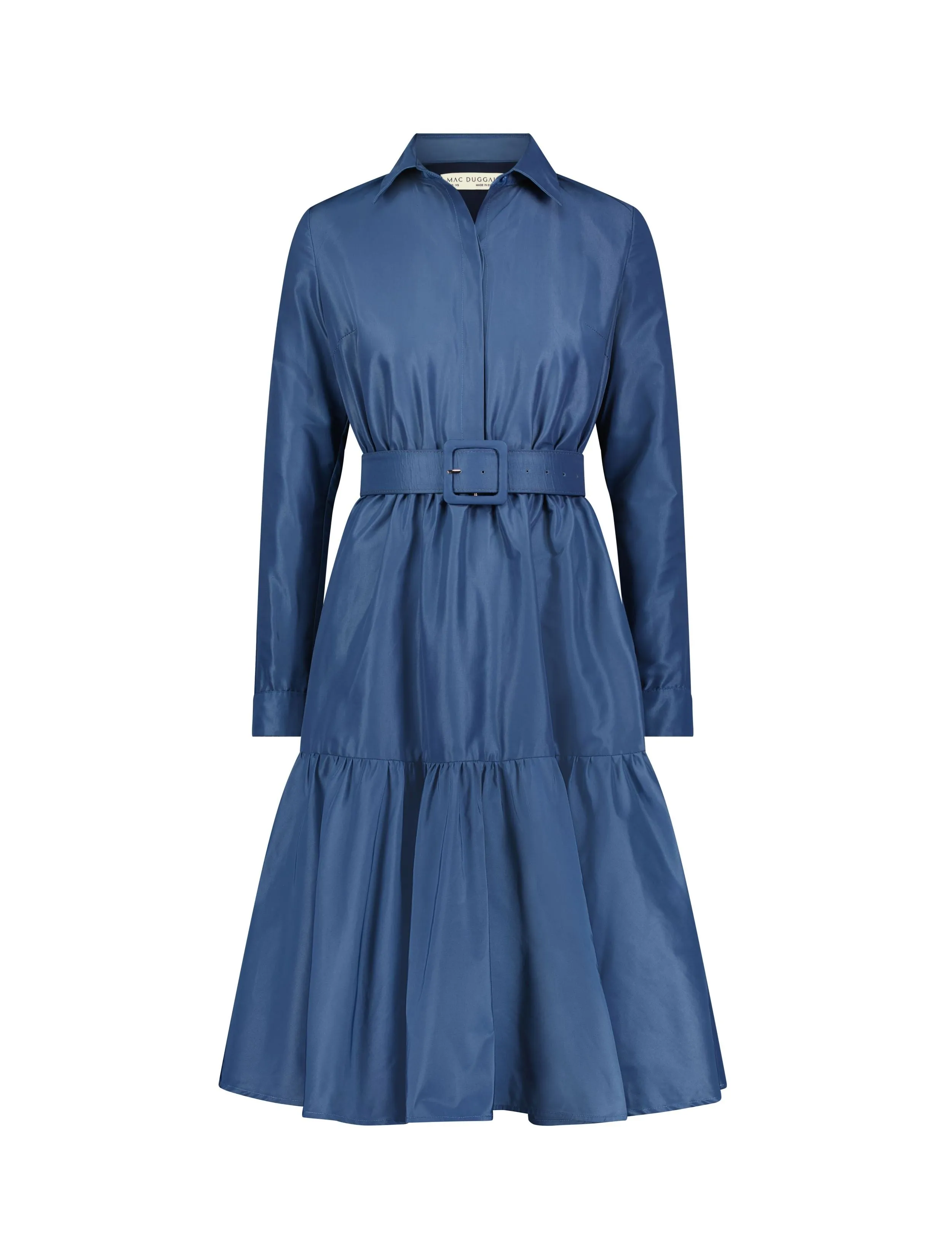 Blue Faille Long Sleeve Collared Midi Dress With Belt - FINAL SALE sold by Mac Duggal product image thumbnail 2