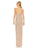 Gold Sequined Halter Strap Low Side Knot Gown sold by Mac Duggal
