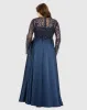 Navy Sheer Long Sleeve Beaded Top Satin Gown (Plus) sold by Mac Duggal