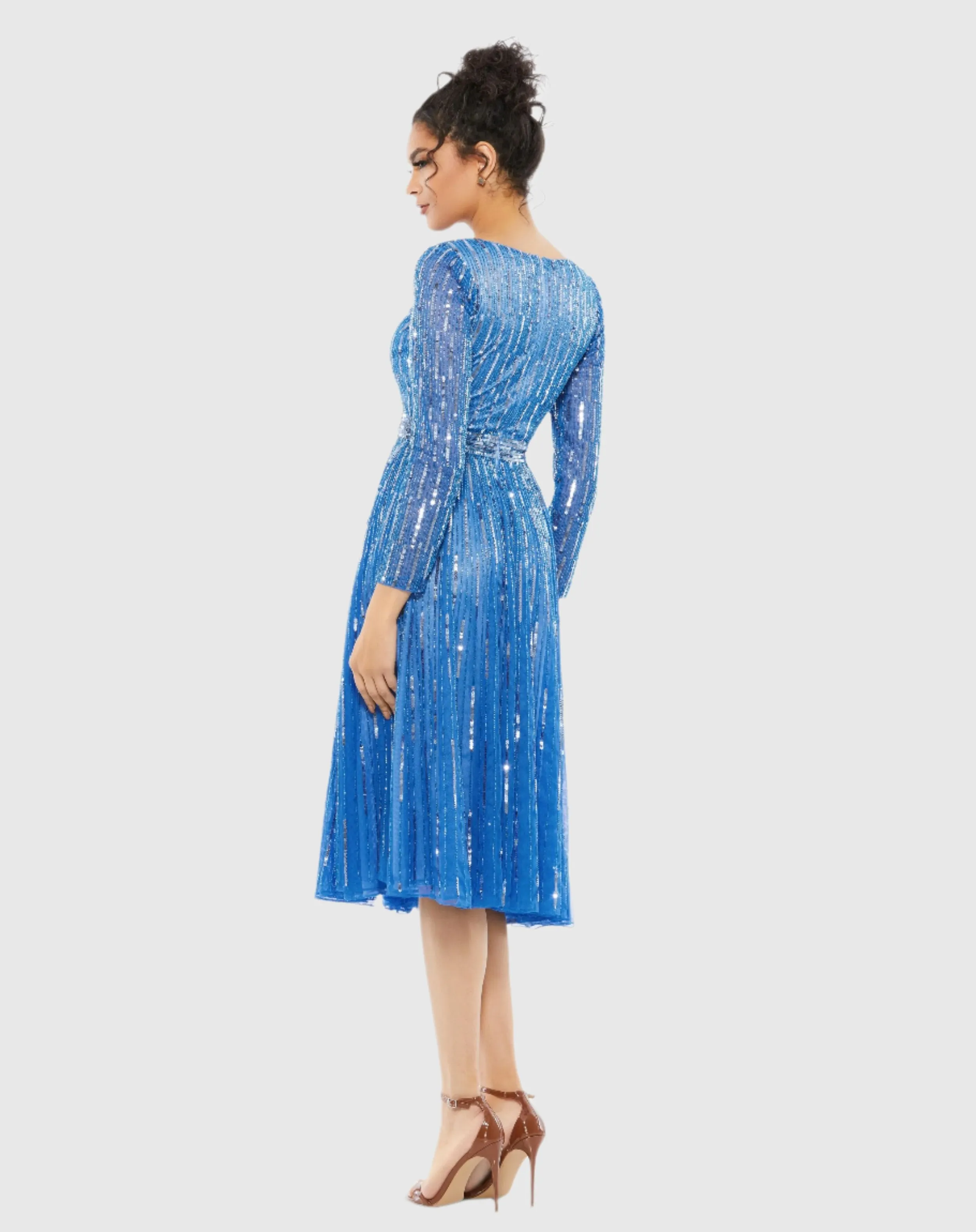 Blue Long Sleeve Tea Length Dress sold by Mac Duggal product image thumbnail 3