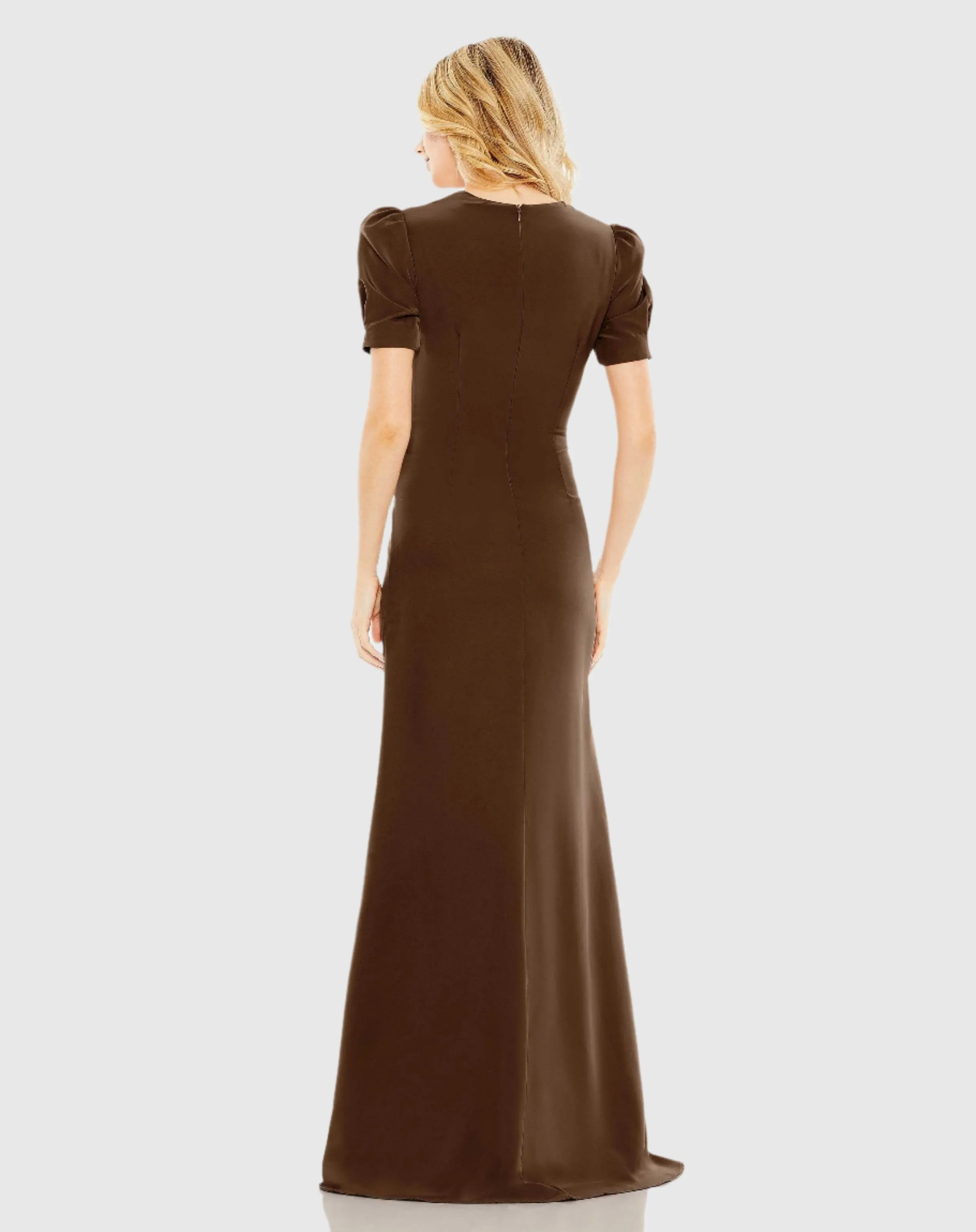 Brown Plunge Neck Puff Sleeve Cut Out Gown sold by Mac Duggal product image thumbnail 3