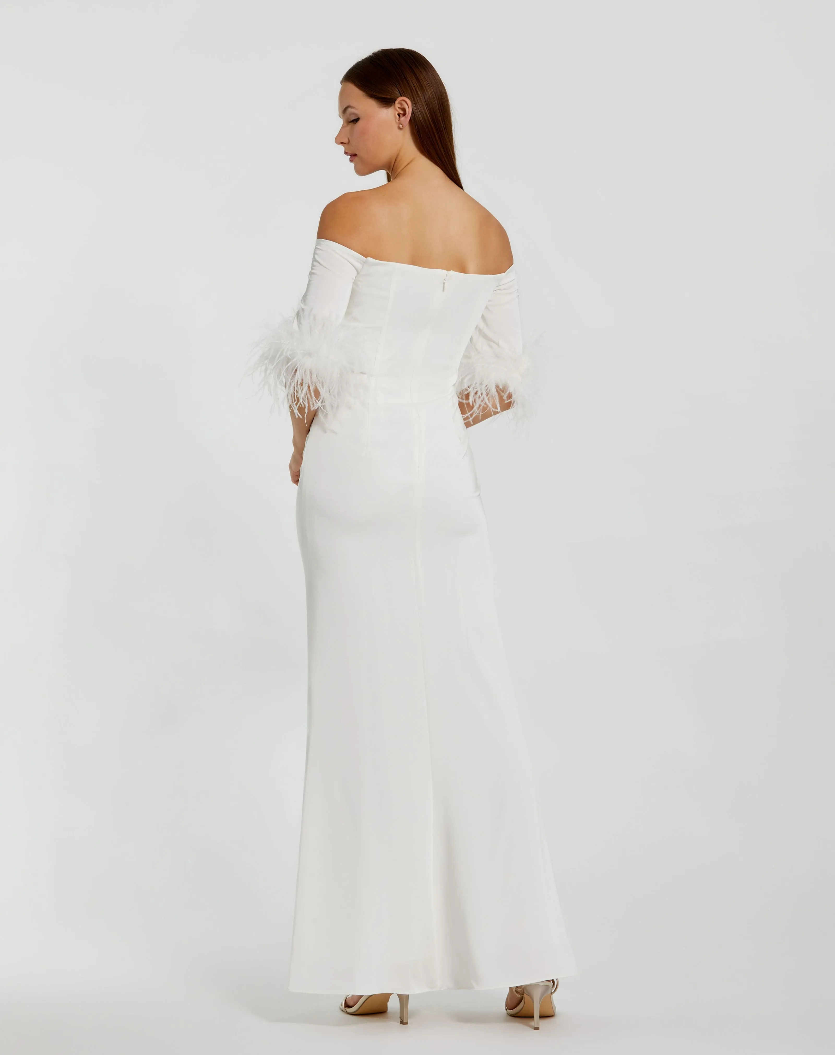 White Feather Trim Off The Shoulder Column Gown sold by Mac Duggal product image thumbnail 3