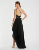 Black Pleated One Shoulder Asymmetrical Ruffle Hem Gown sold by Mac Duggal
