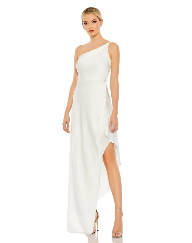 White One Shoulder Hi-Low Draped Charmeuse Dress - FINAL SALE sold by Mac Duggal