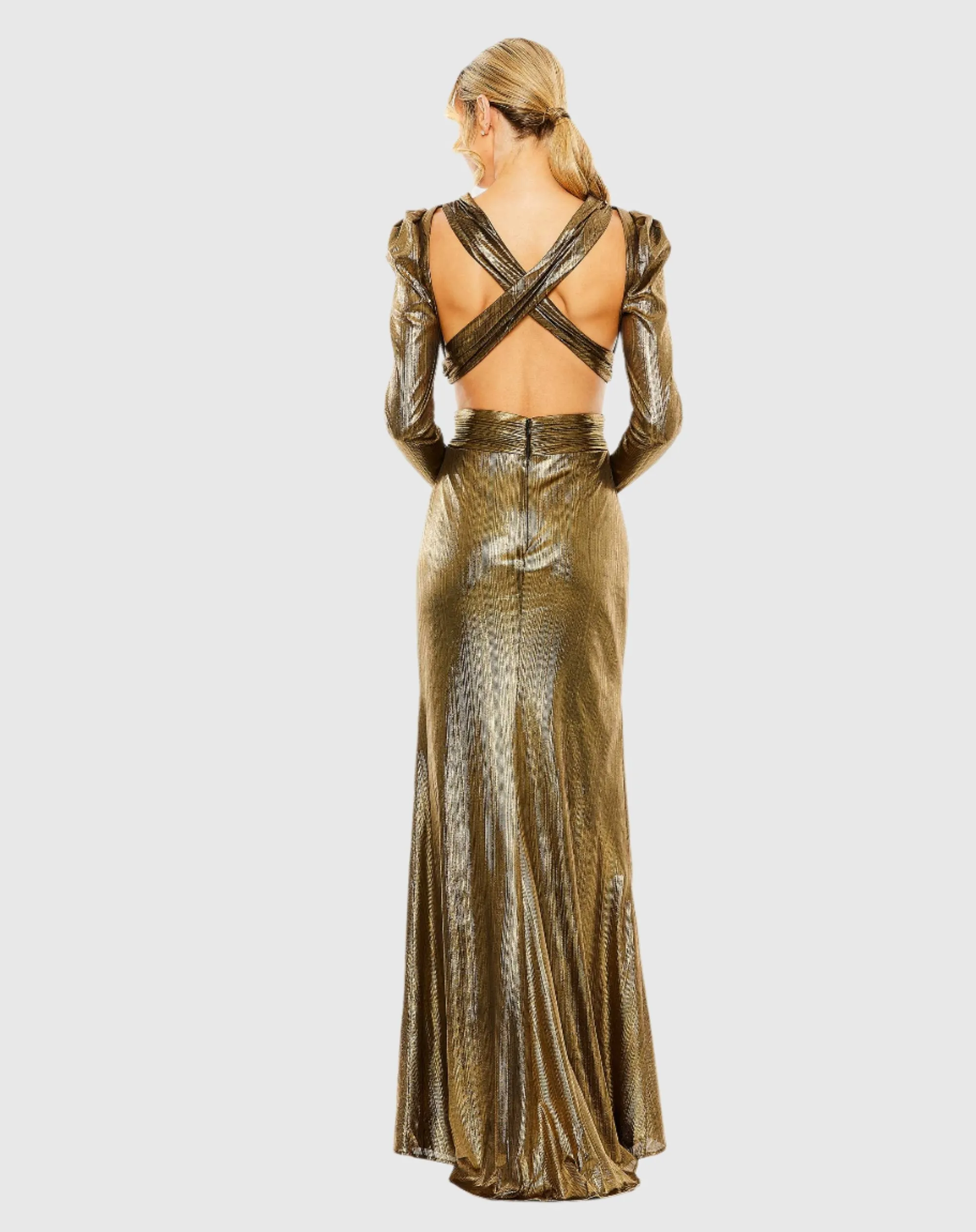 Gold Princess Sleeve Cut Out Metallic Gown sold by Mac Duggal product image thumbnail 3