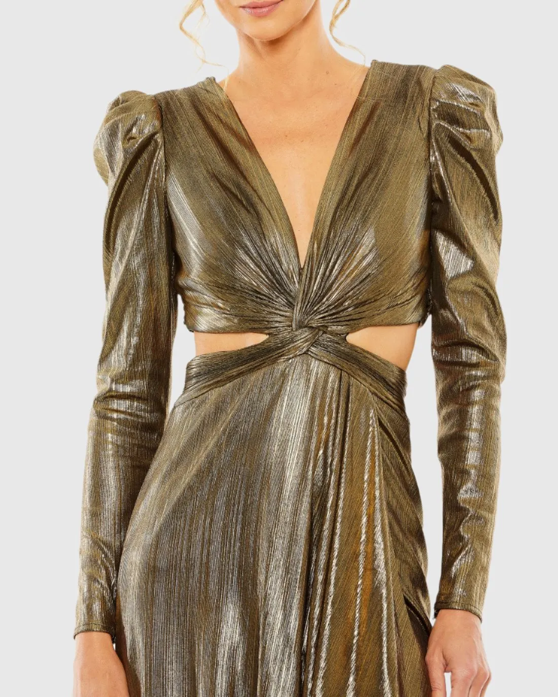 Gold Princess Sleeve Cut Out Metallic Gown sold by Mac Duggal product image thumbnail 2