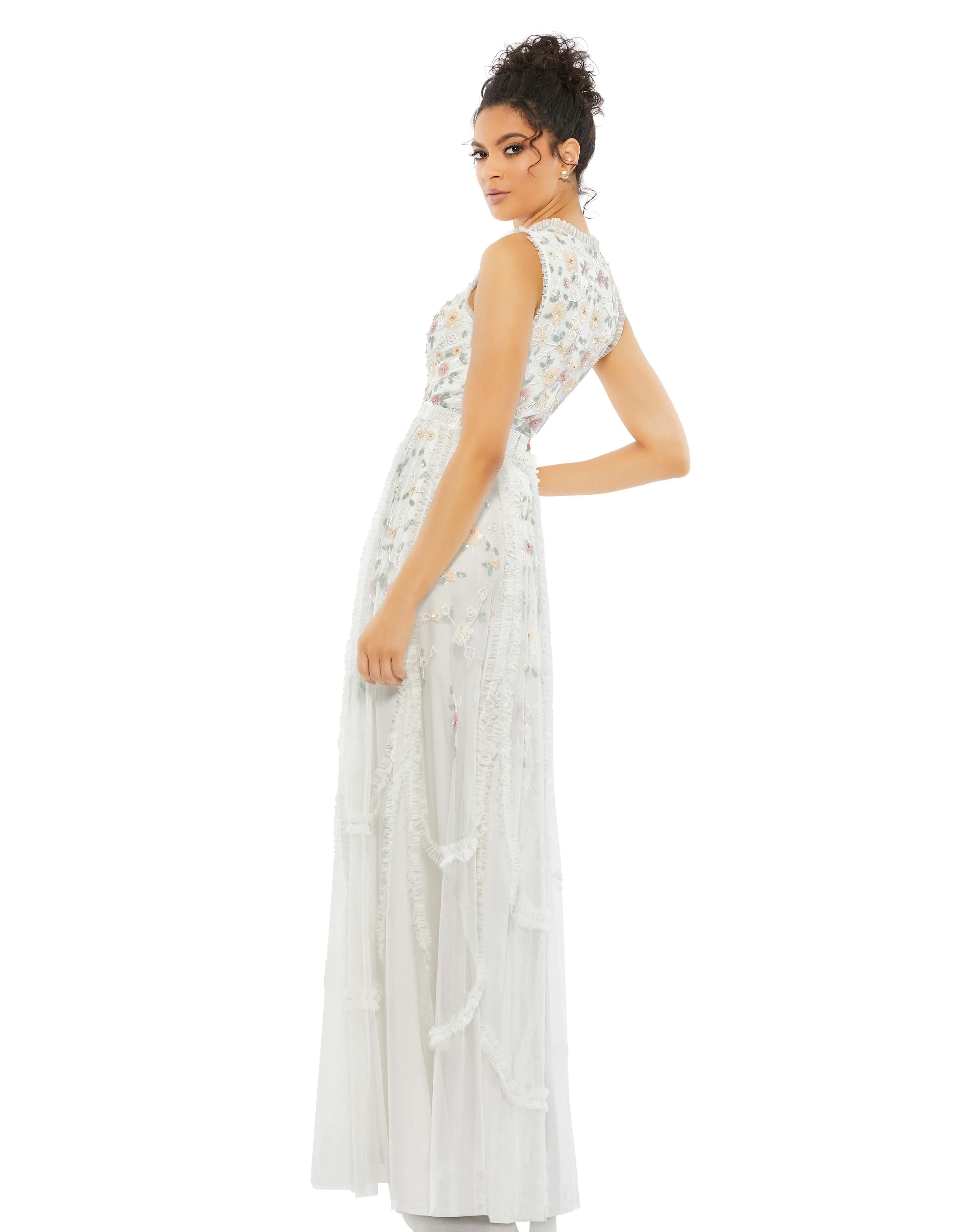 Ivory Embroidered High Neck Sleeveless Ruffled Gown - FINAL SALE sold by Mac Duggal product image thumbnail 3