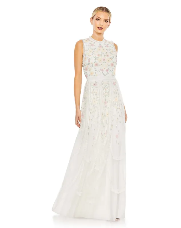 Ivory Embroidered High Neck Sleeveless Ruffled Gown - FINAL SALE sold by Mac Duggal