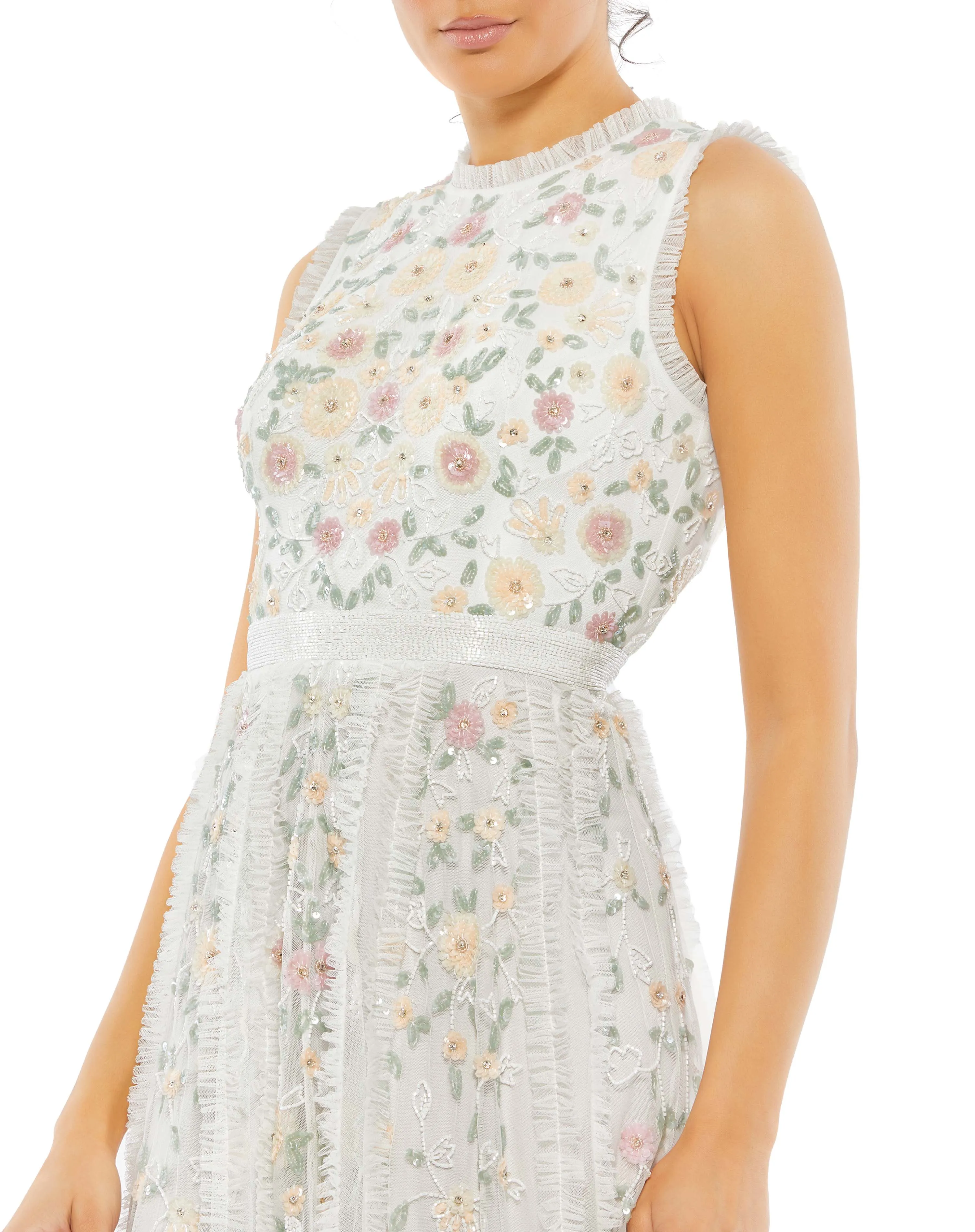 Ivory Embroidered High Neck Sleeveless Ruffled Gown - FINAL SALE sold by Mac Duggal product image thumbnail 2