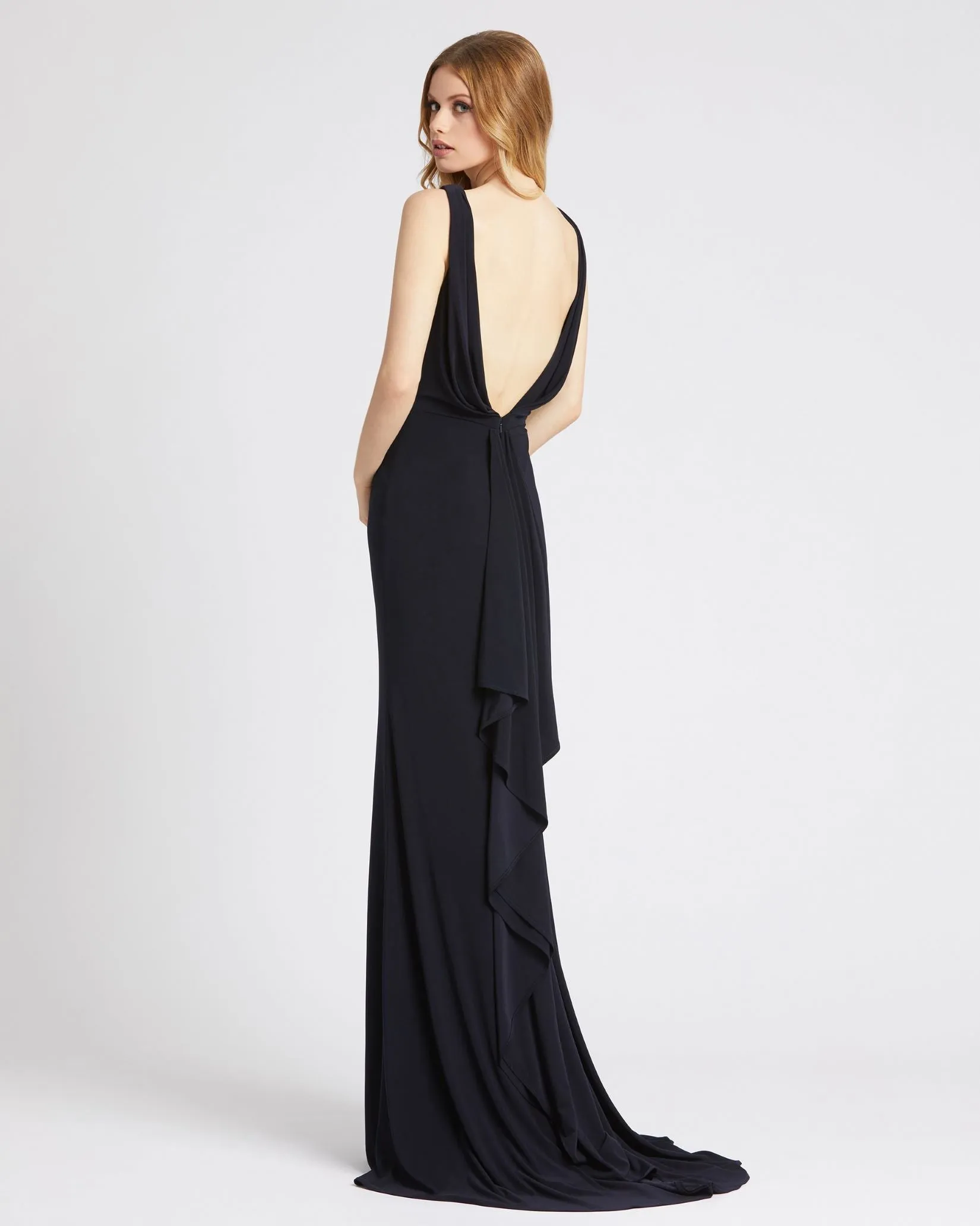 Navy Sleeveless V Neck Jersey Gown sold by Mac Duggal product image thumbnail 3