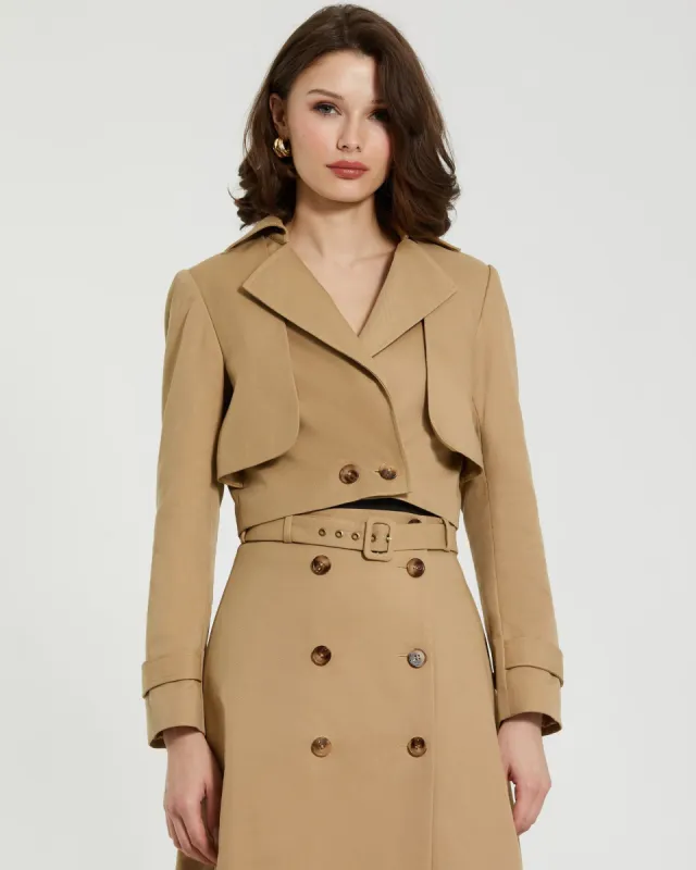 Beige Twill Cropped Tailored Trench Jacket sold by Mac Duggal