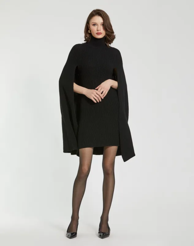 Black Turtle Neck Knit Cape Mini Dress sold by Mac Duggal