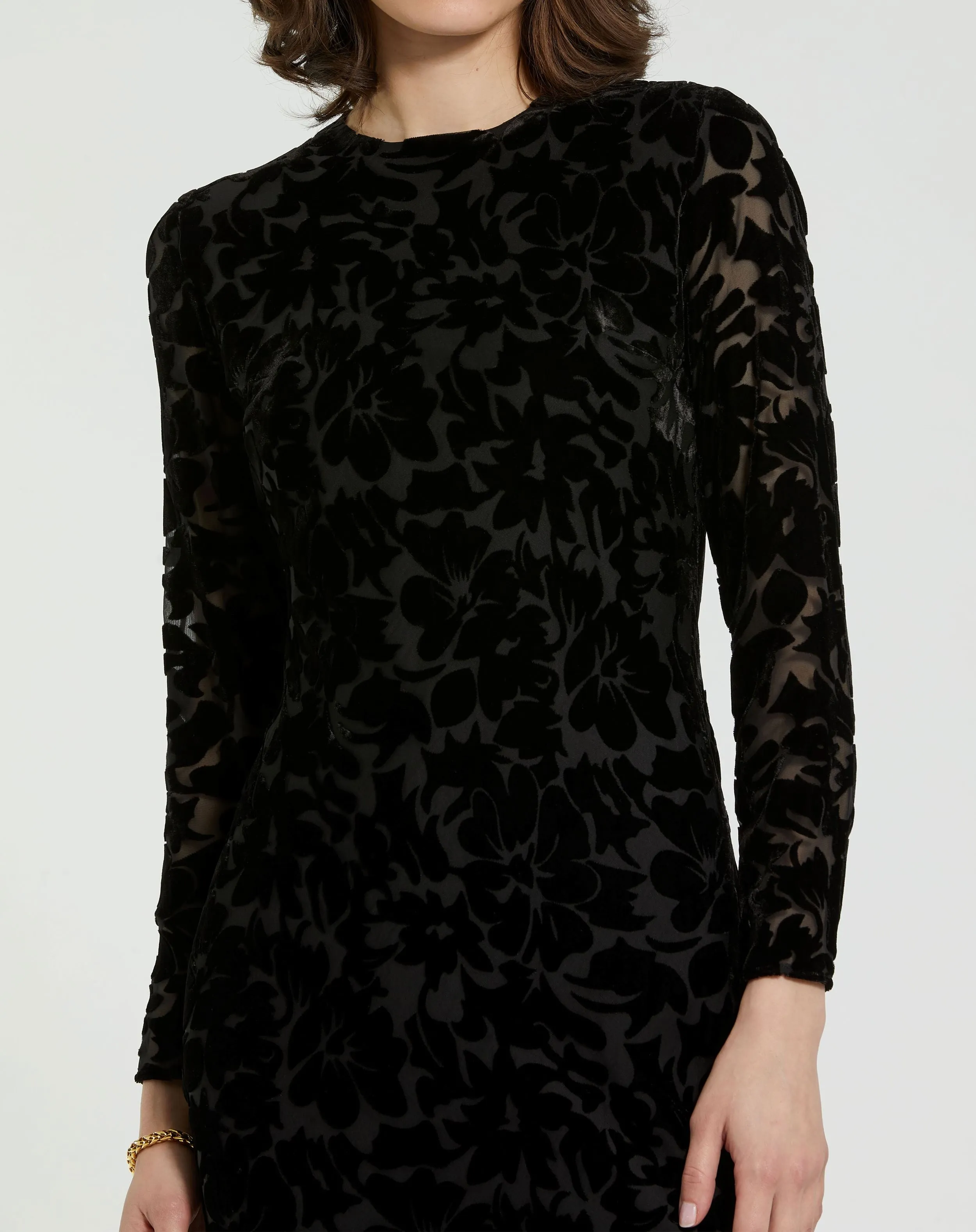 Black Burnout Velvet Long Sleeve Midi Dress sold by Mac Duggal product image thumbnail 4