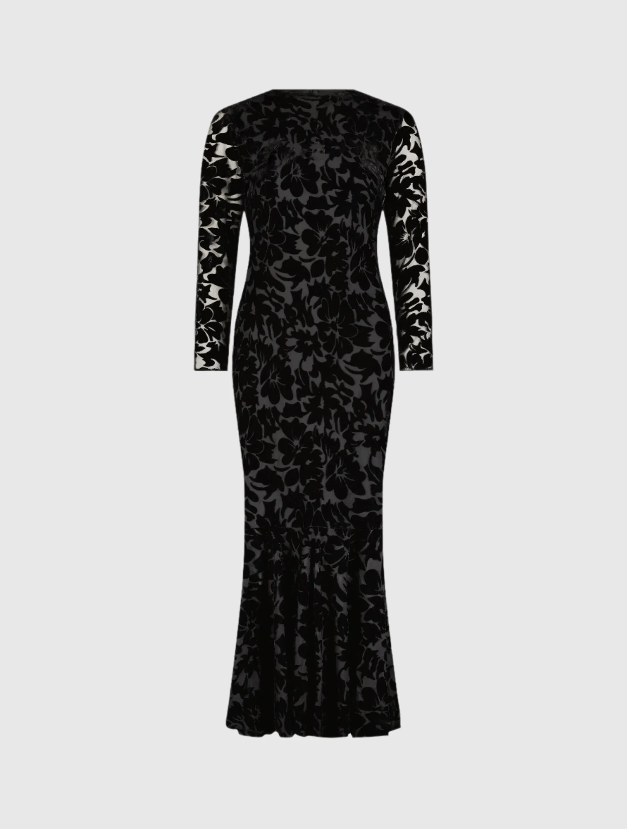Black Burnout Velvet Long Sleeve Midi Dress sold by Mac Duggal product image thumbnail 2