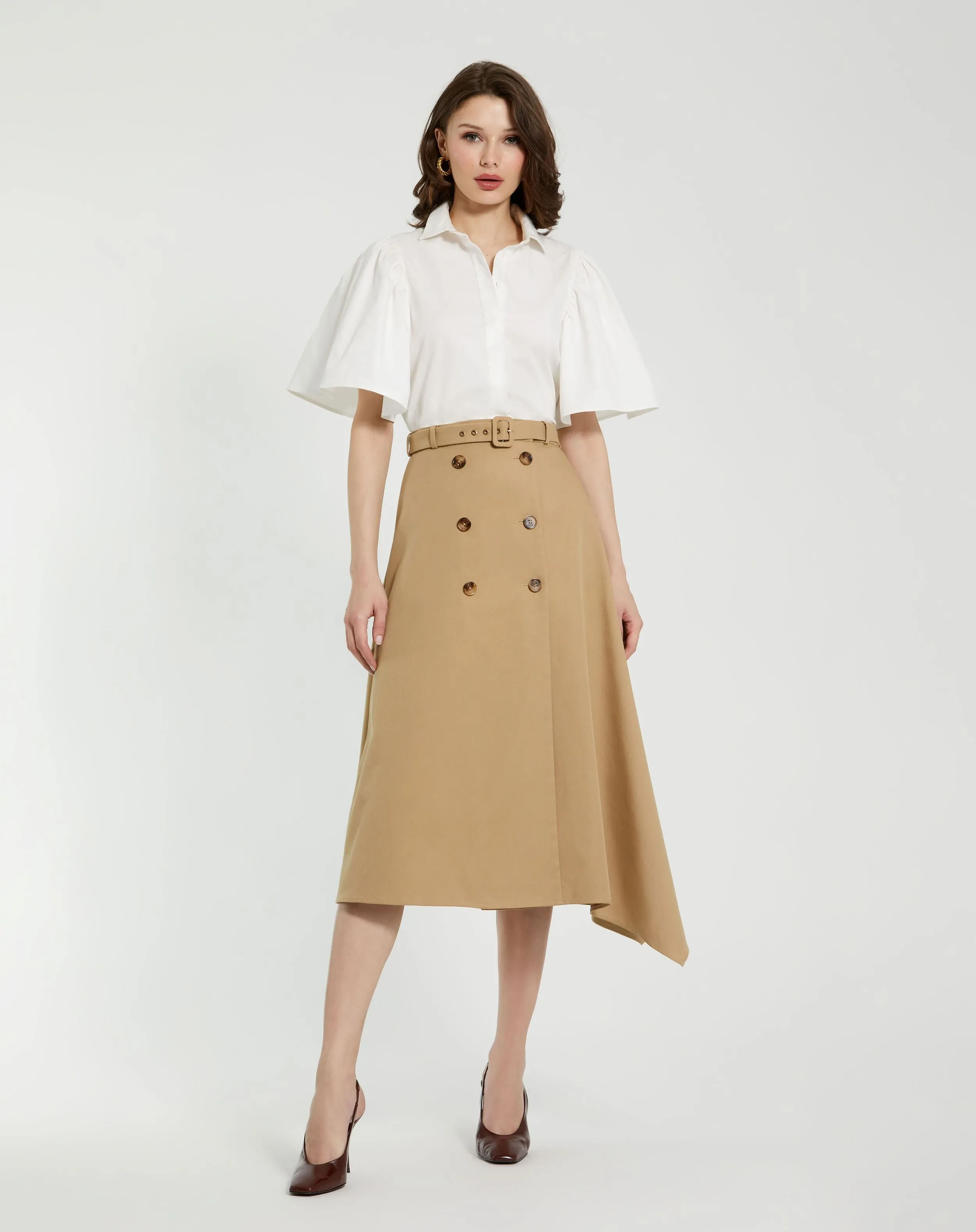 Beige Twill Midi Skirt With Buttons sold by Mac Duggal product image thumbnail 2