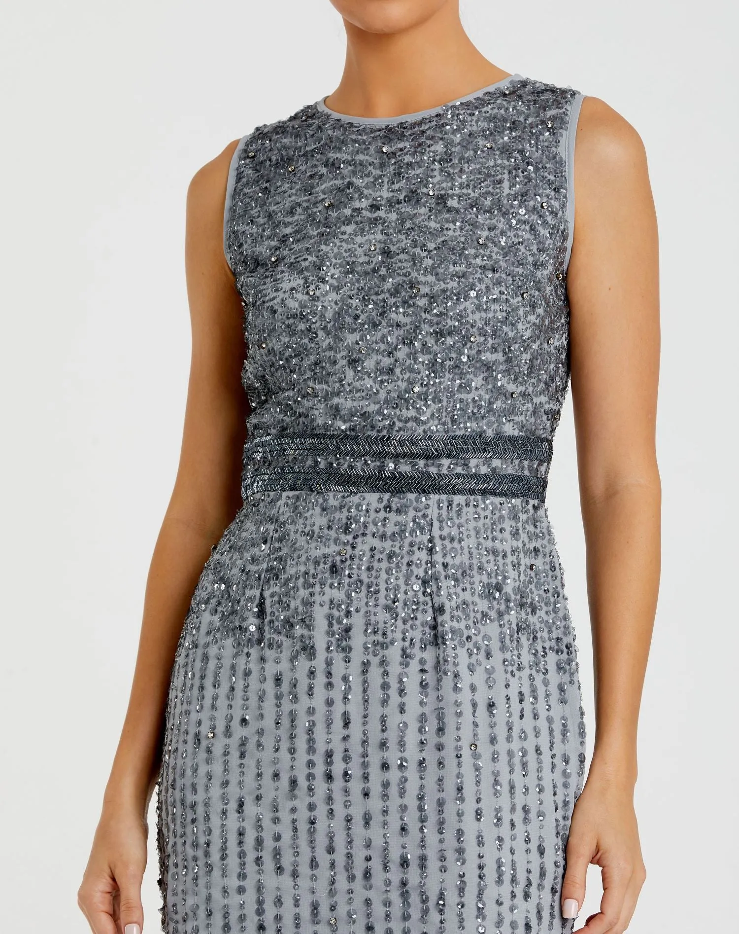 Gray Sleeveless High Neck Beaded Midi Sheath Dress - FINAL SALE sold by Mac Duggal product image thumbnail 2